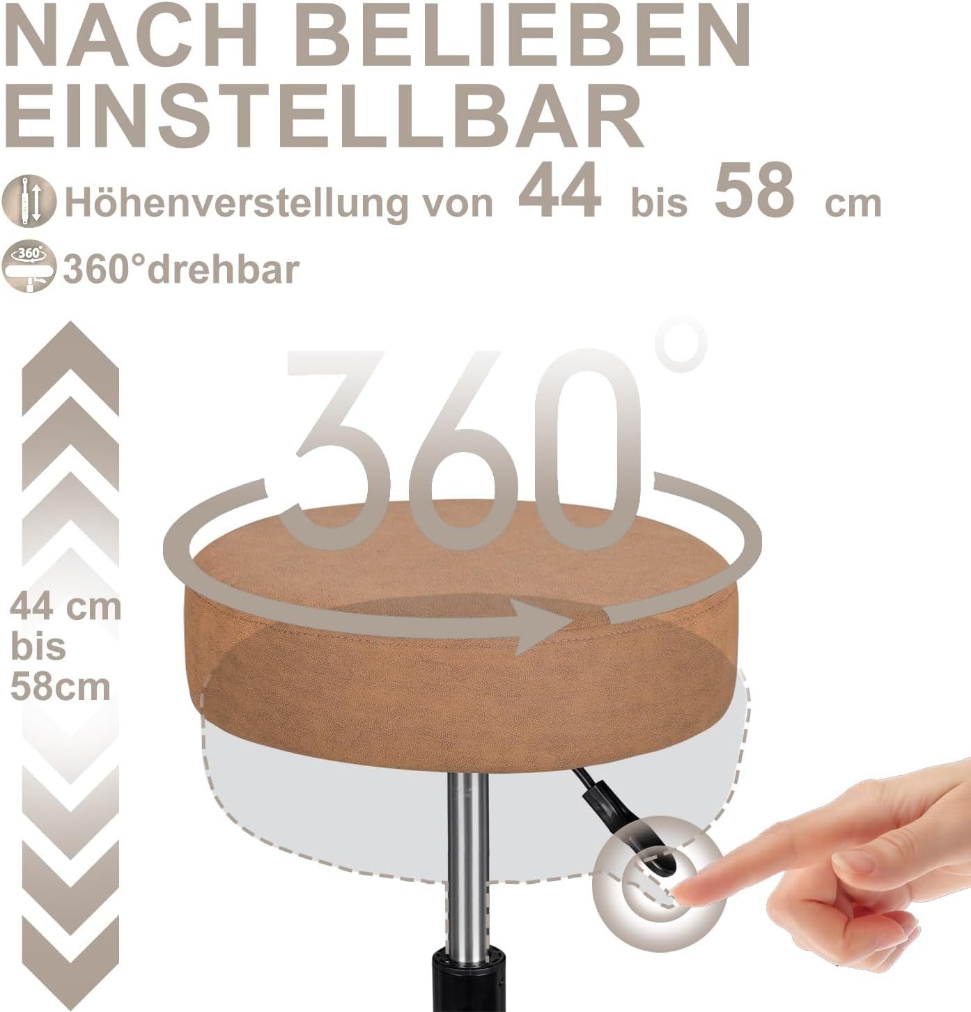 Zedelmaier Hocker Drehhocker Bürohocker Barhocker Arbeitshocker Polsterung, 44-58cm Höhenverstellbarer, 360°drehbar mit 5 Rollen