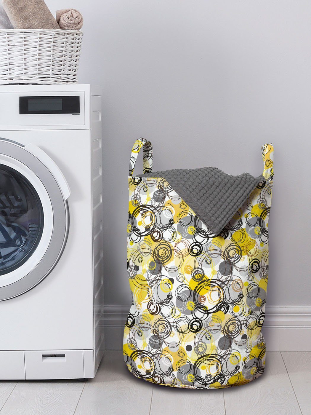 Wäschesäckchen Flüchtige Geometrisch Griffen Wäschekorb Abakuhaus Kordelzugverschluss Waschsalons, mit Kreise für