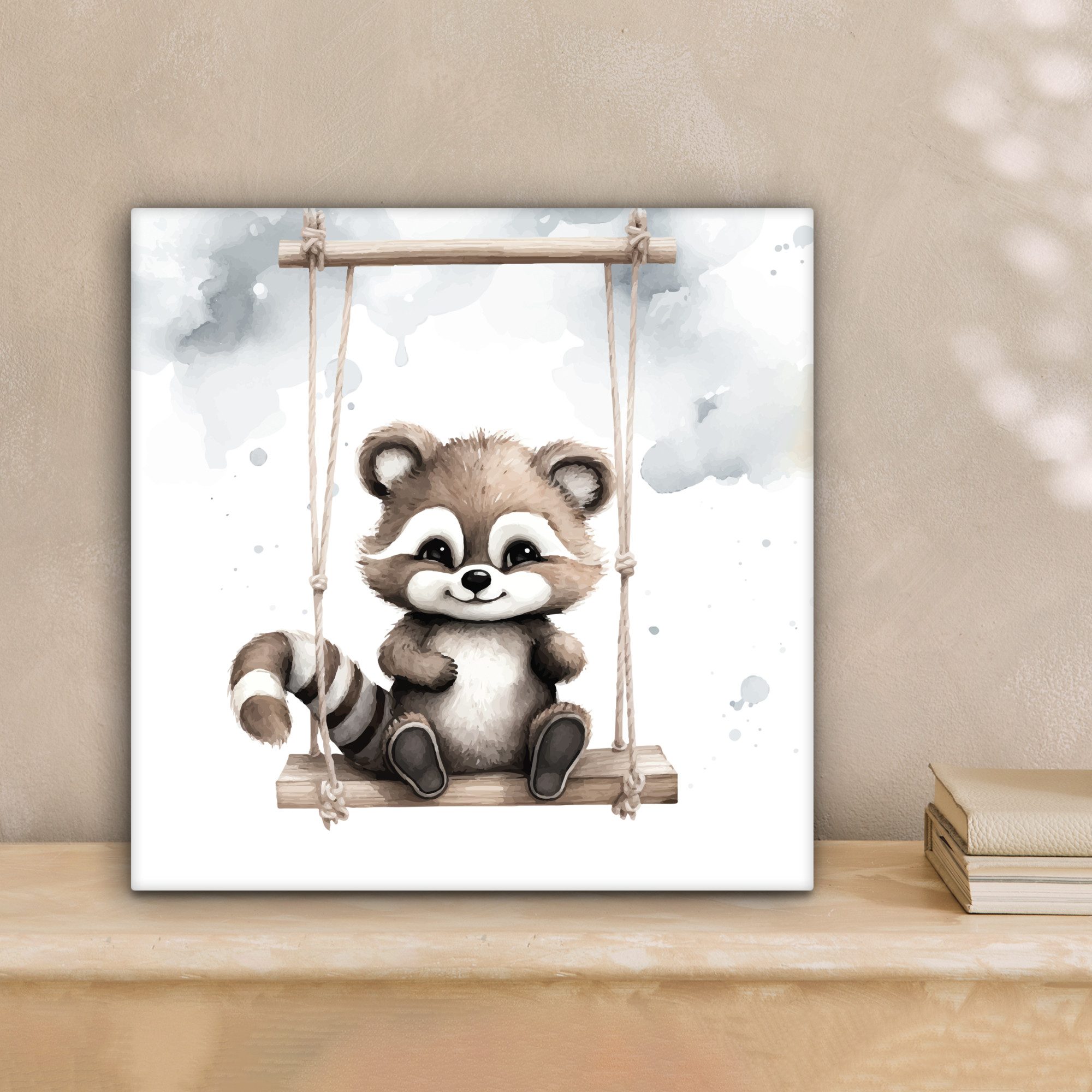 OneMillionCanvasses® Leinwandbild Waschbär - Tier - Kinder, Fotodruck (1 St), Wandbild, Deko Schlafzimmer Wohnzimmer Flur 20x20 cm – Bild 2 von 5