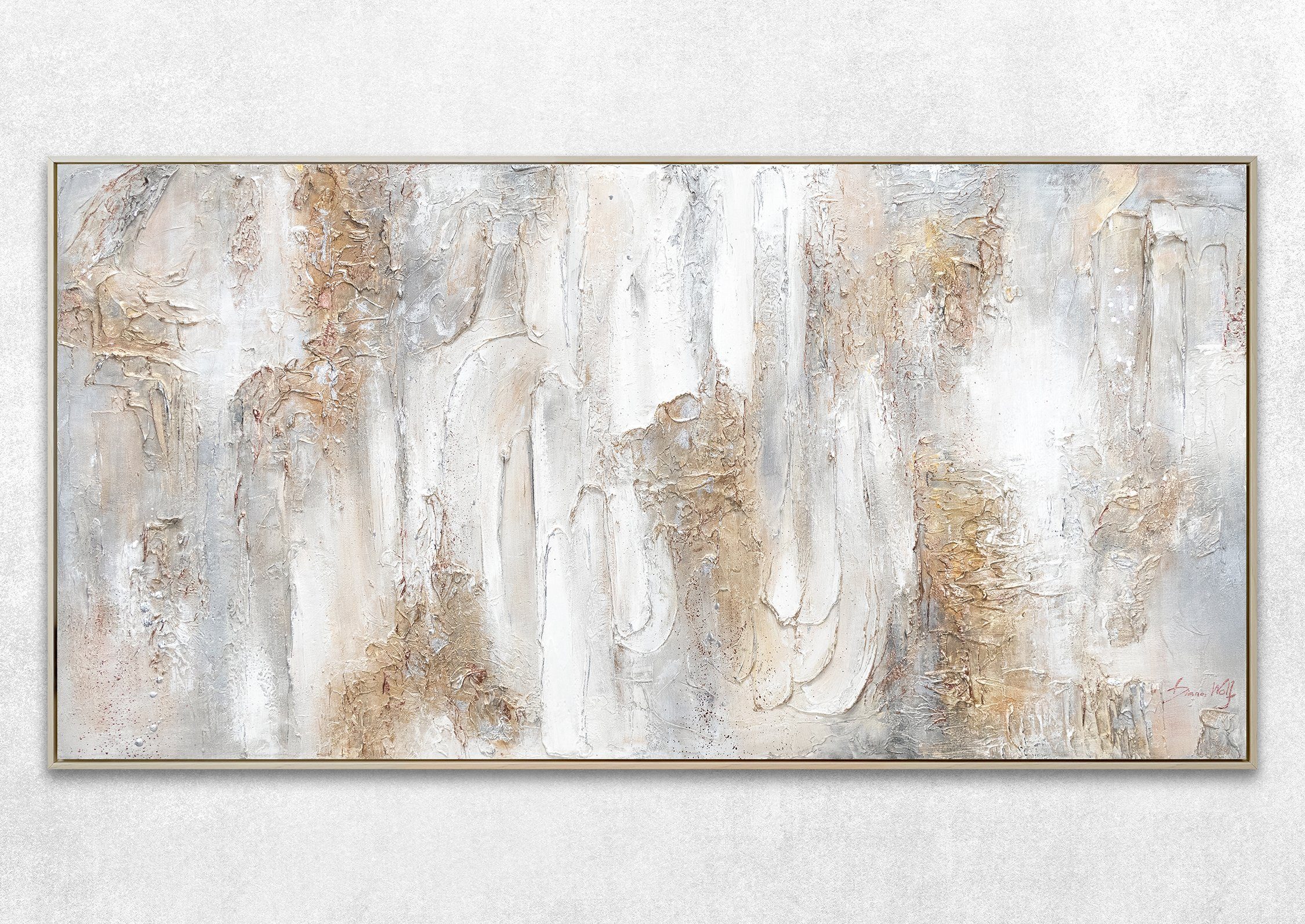 YS-Art Gemälde Philosophie, Abstrakte Bilder, Weiß Beige Gold Abstraktes Le günstig online kaufen