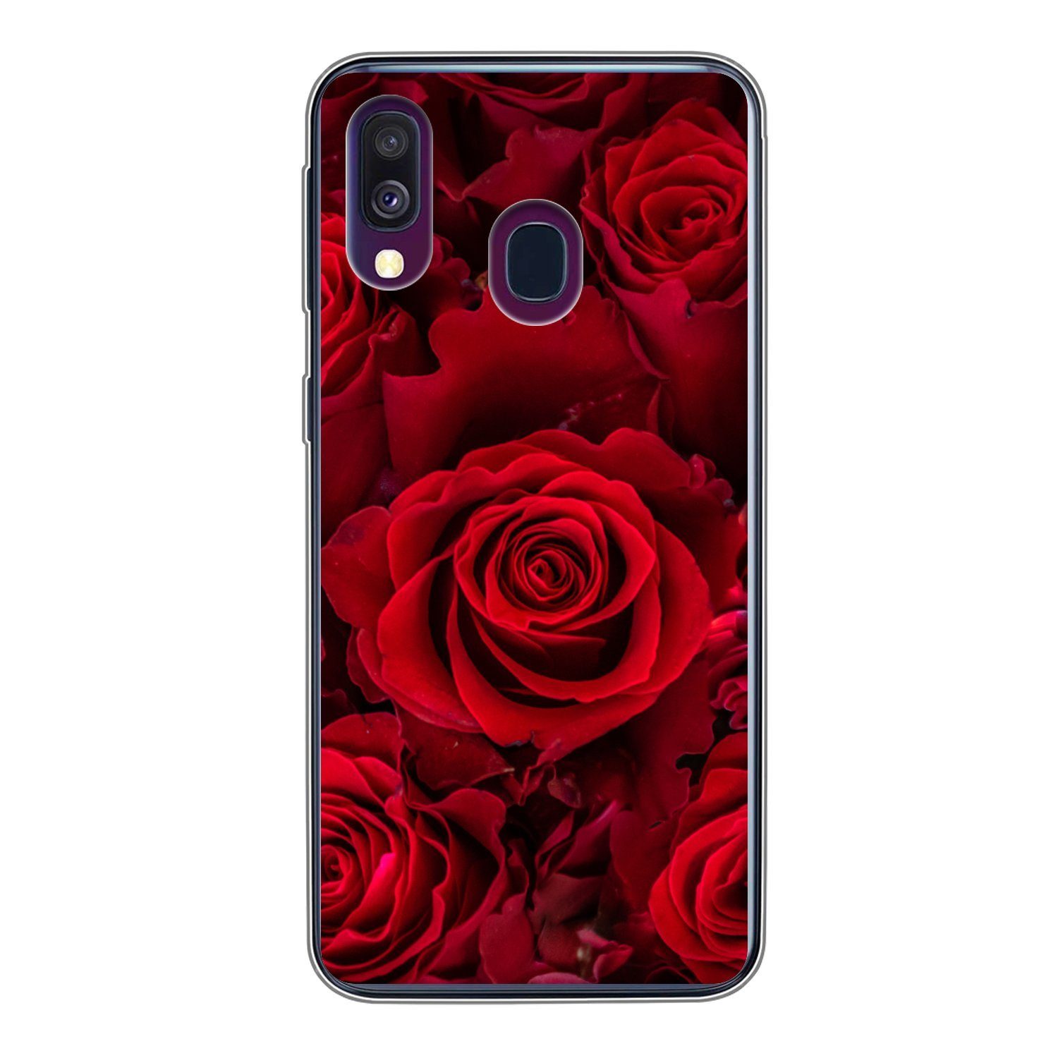 MuchoWow Handyhülle für Samsung Galaxy A40 Blumen - Rosen - Rot, Smartphone-Bumper, Print, Handy Schutzhülle Dünn