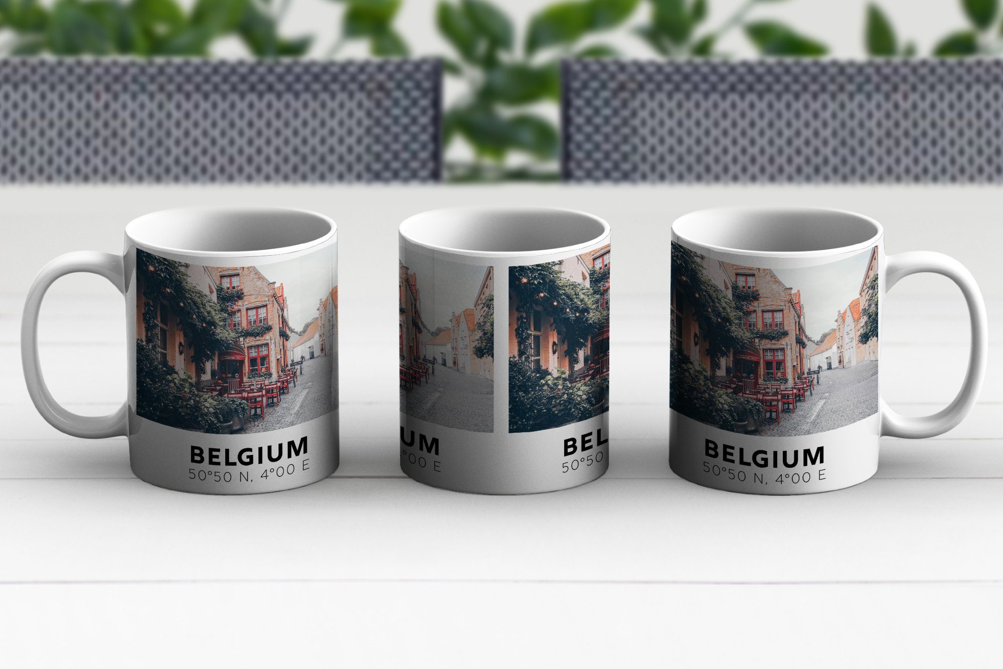 - Geschenk Tasse Teetasse, Keramik, Straße, Becher, Belgien Terrasse Teetasse, MuchoWow - Kaffeetassen,