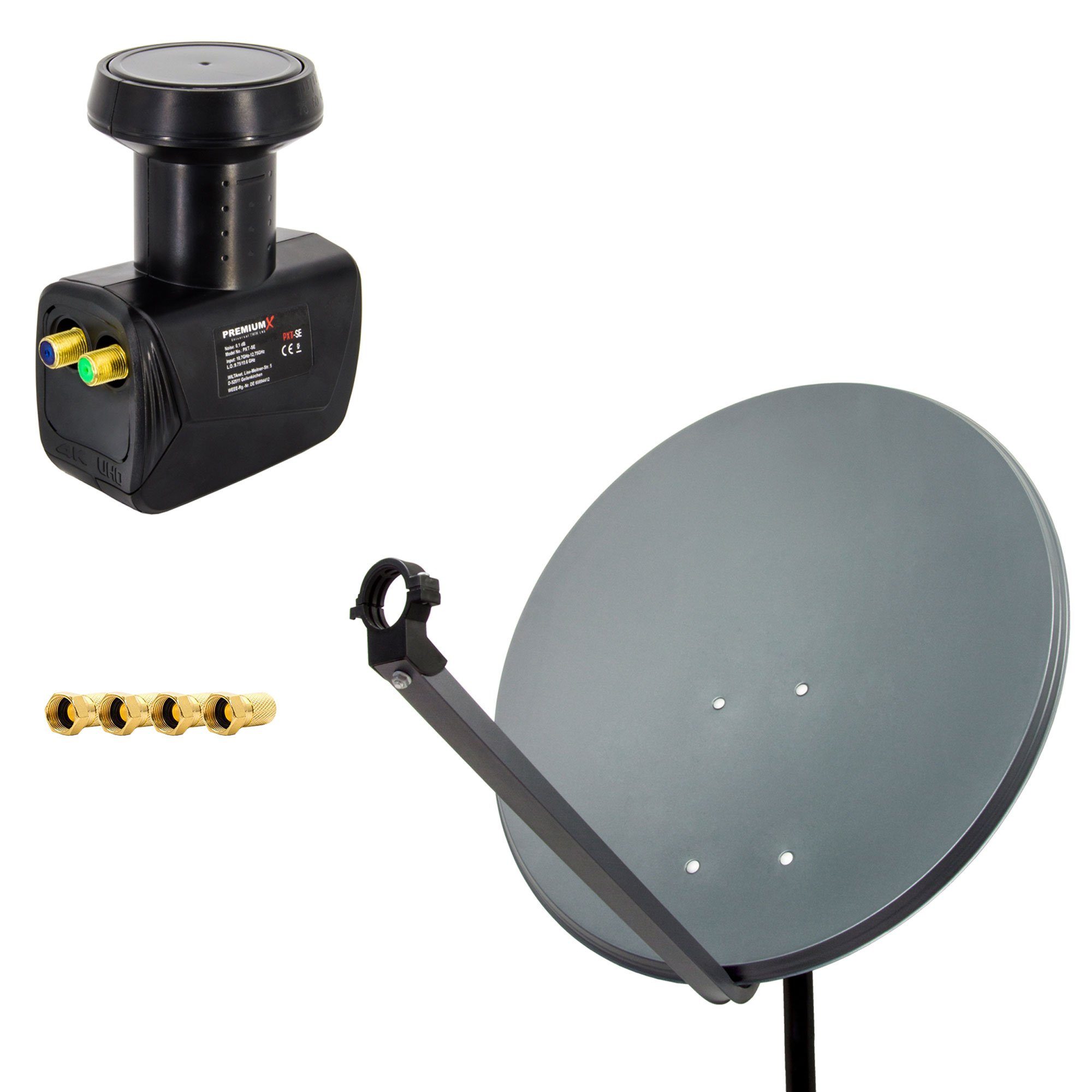 PremiumX SAT Anlage 60cm Satellitenschüssel ALU Twin LNB 4x F-Stecker SAT-Antenne