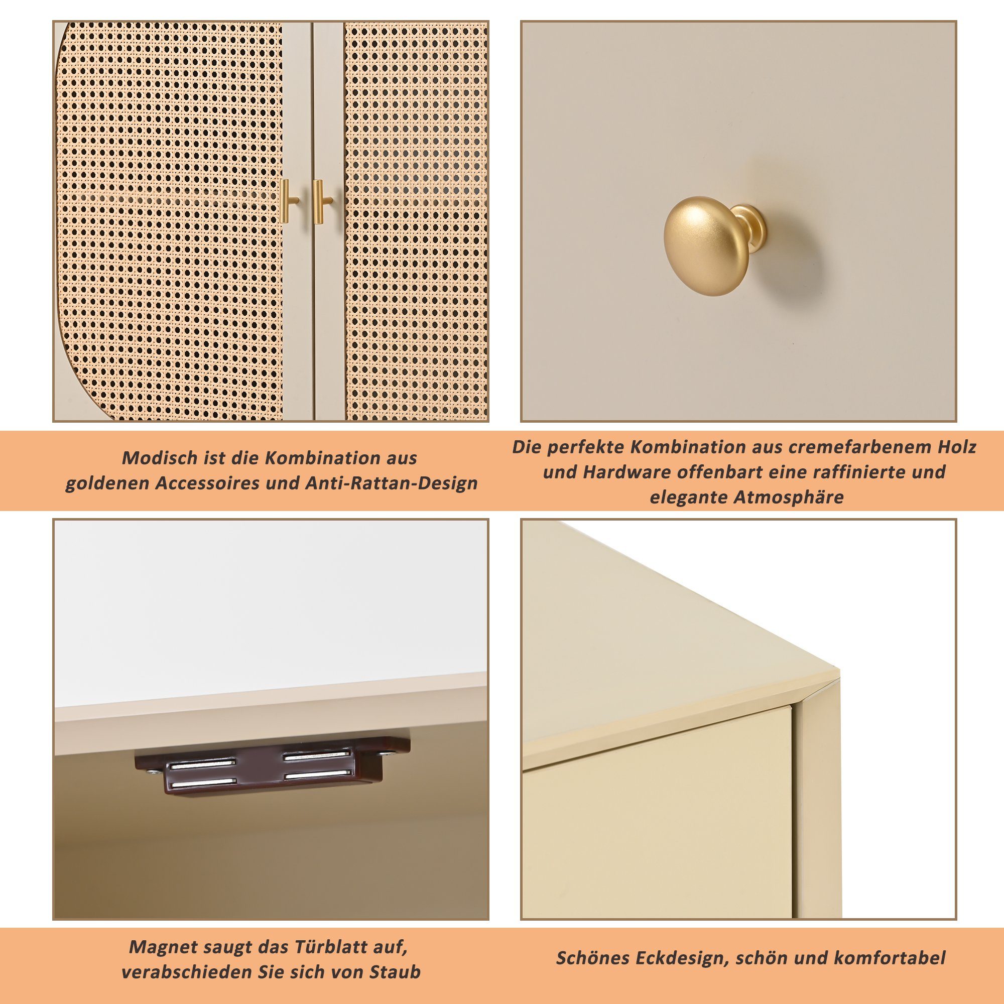 Merax Sideboard aus Holz mit 3 Schubladen und Rattan Geflechte Türen, Kommo günstig online kaufen