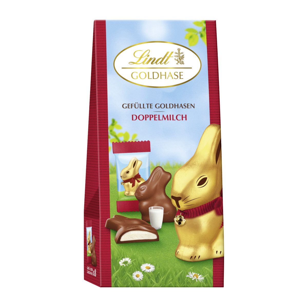 LINDT Schokolade, Lindt Goldhase 2D mit Doppelmilch gefüllte kleine Osterhasen 80g