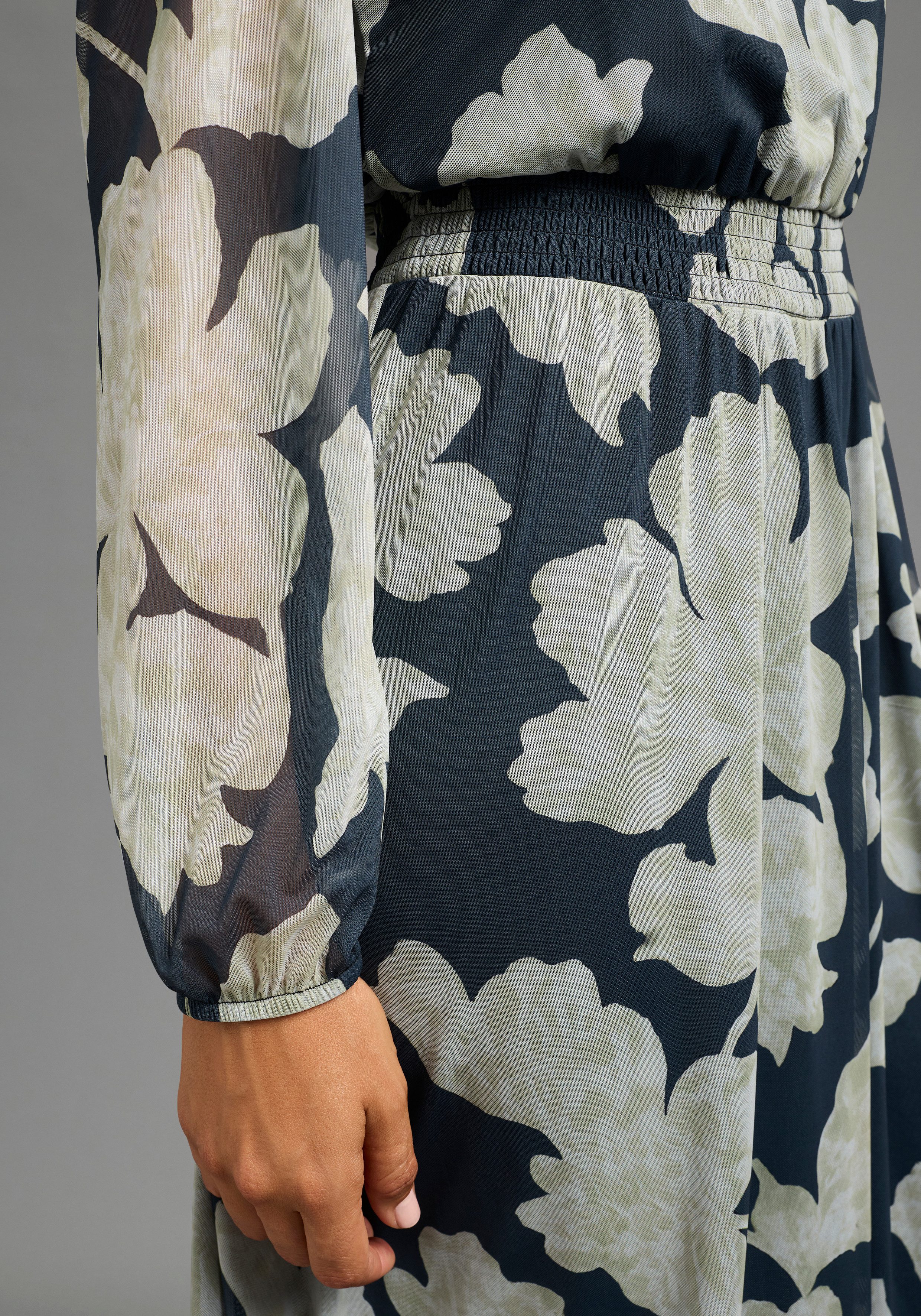 Laura Scott Meshkleid wadenlang, figurbetont, aus elastischem Jersey- und Meshmaterial