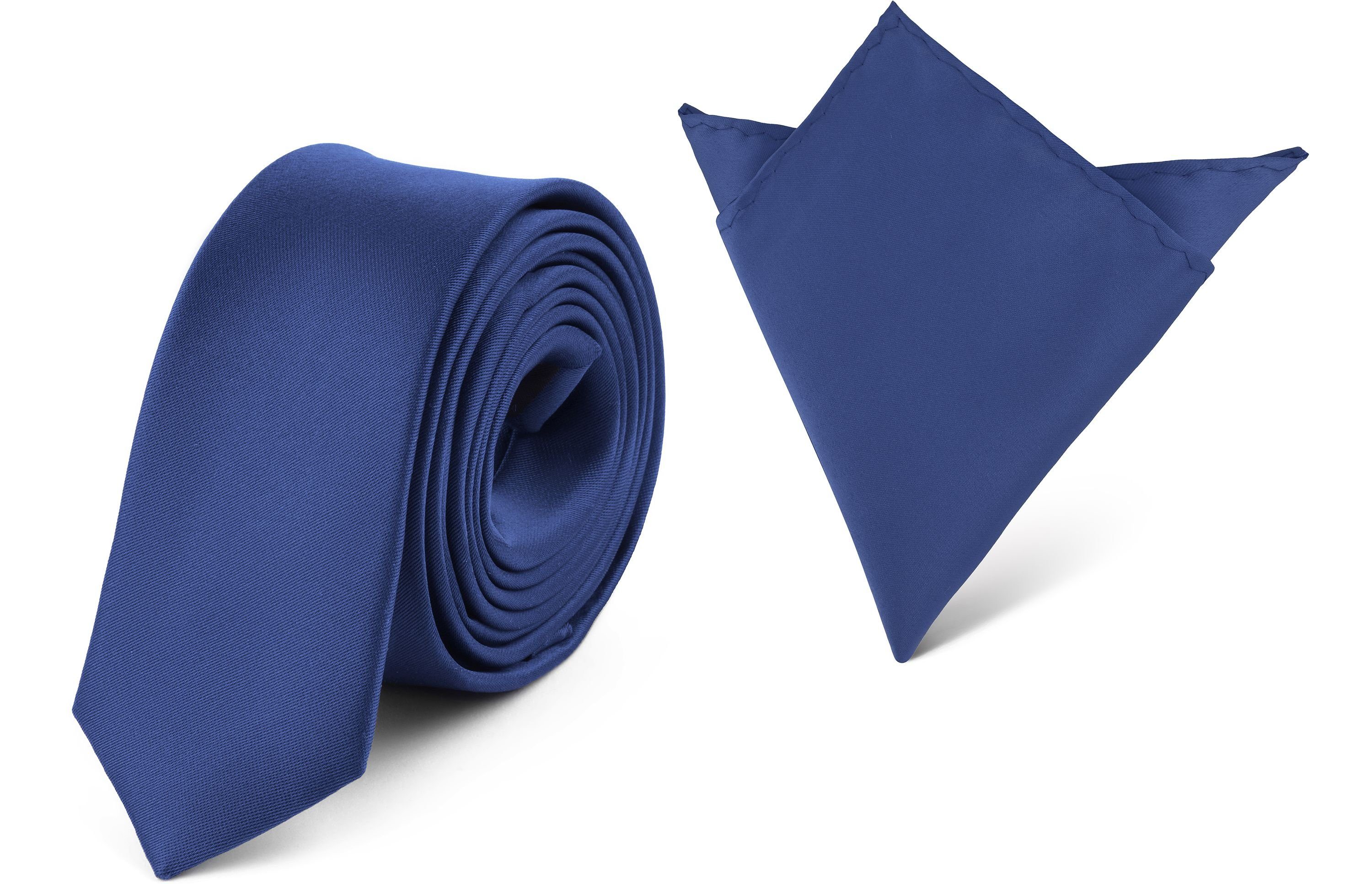 Krawatte 22cm) 5cm, Herren Einstecktuch Ladeheid Einstecktuch) 22cm x SP/P & (150cm x Schmale (Set, Blau2 mit 1-St., Krawatte Set