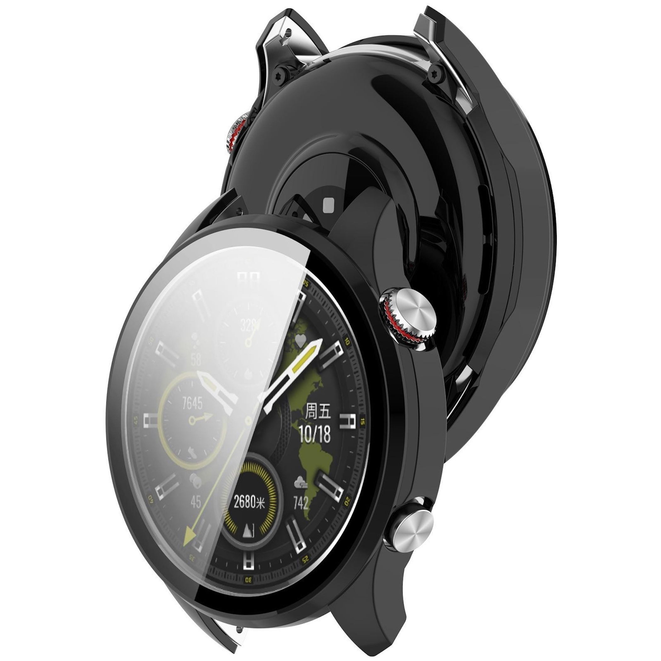 Wigento Smartwatch-Hülle Für Honor Watch 5 Pro Kunststoff Schutz Hülle + 9H Hart Glas Schwarz, Schutzhülle aus PC + Hart Glas für Rundumschutz