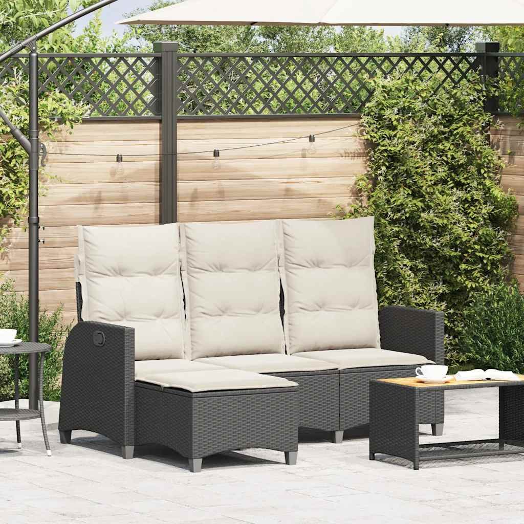 vidaXL Loungesofa Gartensofa mit Liegefunktion Kissen L-Form Schwarz Poly Rattan, 1 Teile