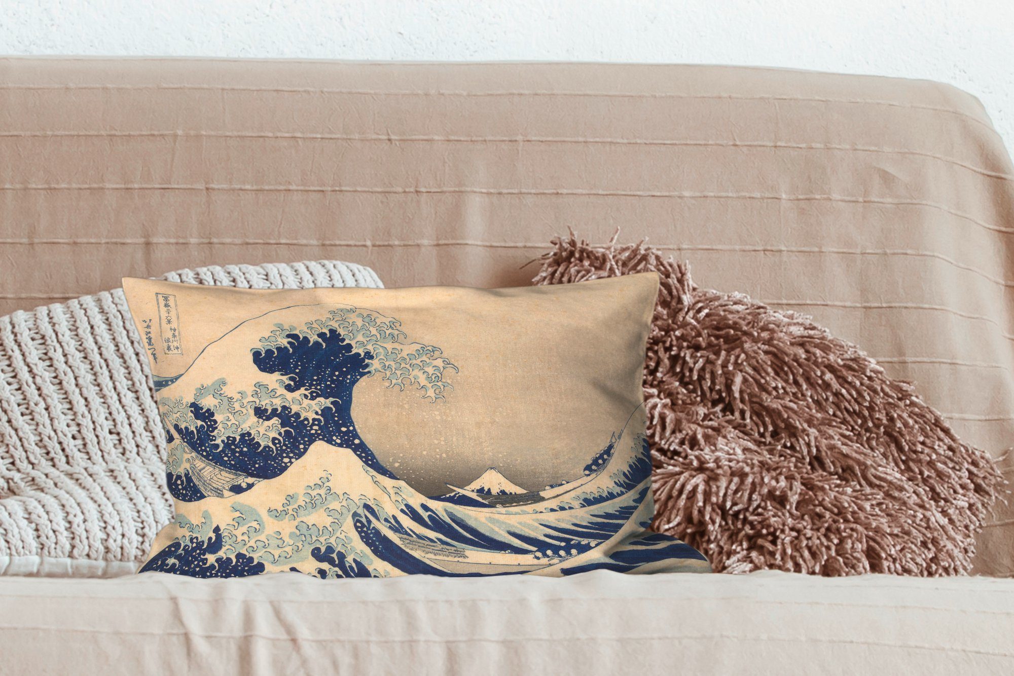 Kanagawa große - Hokusai, in Die Dekokissen Gemälde mit Katsushika Zierkissen, Dekoration, Welle MuchoWow von Wohzimmer Füllung, Schlafzimmer Dekokissen