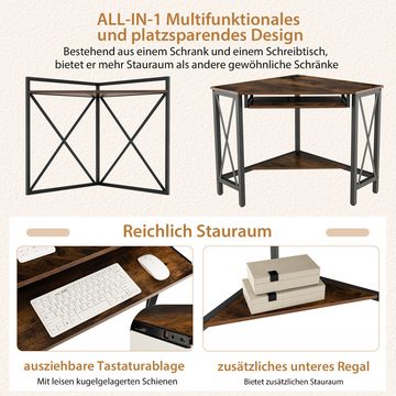 COSTWAY Schreibtisch, mit Ladestation, Tastaturablage & 2 Ablagen, Metall