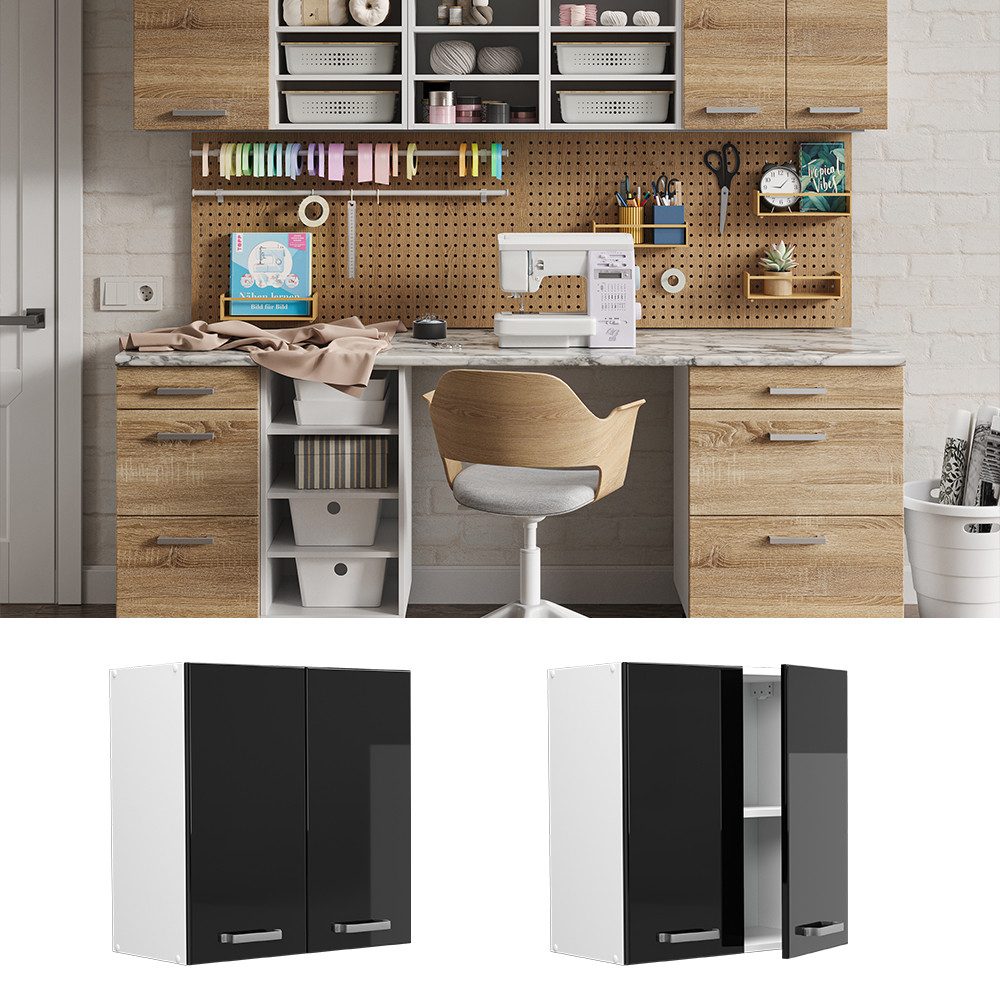 Vicco Schranksystem R-Line, Schwarz Hochglanz/Weiß, 60 günstig online kaufen