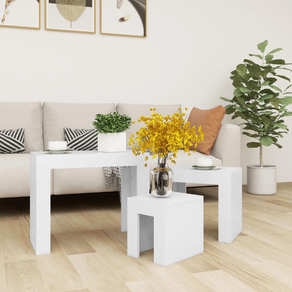 furnicato Satztisch Set aus 3 weißen Couchtischen 61x30x50, 43x30x39, 25x30x29 cm, (3-St), Stapelbare Beistelltische als Nachttische für das Schlafzimmer