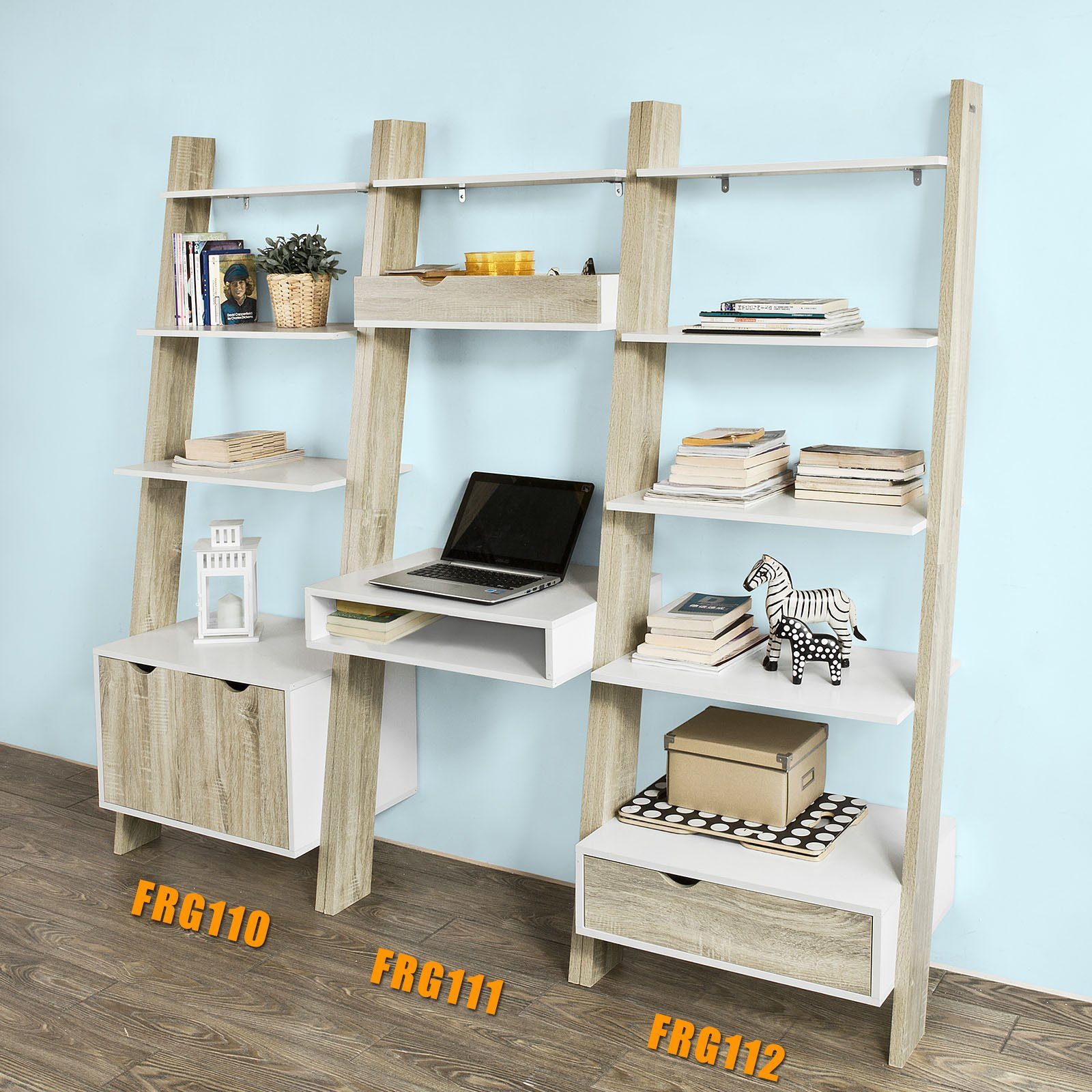 SoBuy Leiterregal FRG110/FRG111, Bücherregal mit Schreibtisch Standregal Wandregal mit Ablagen