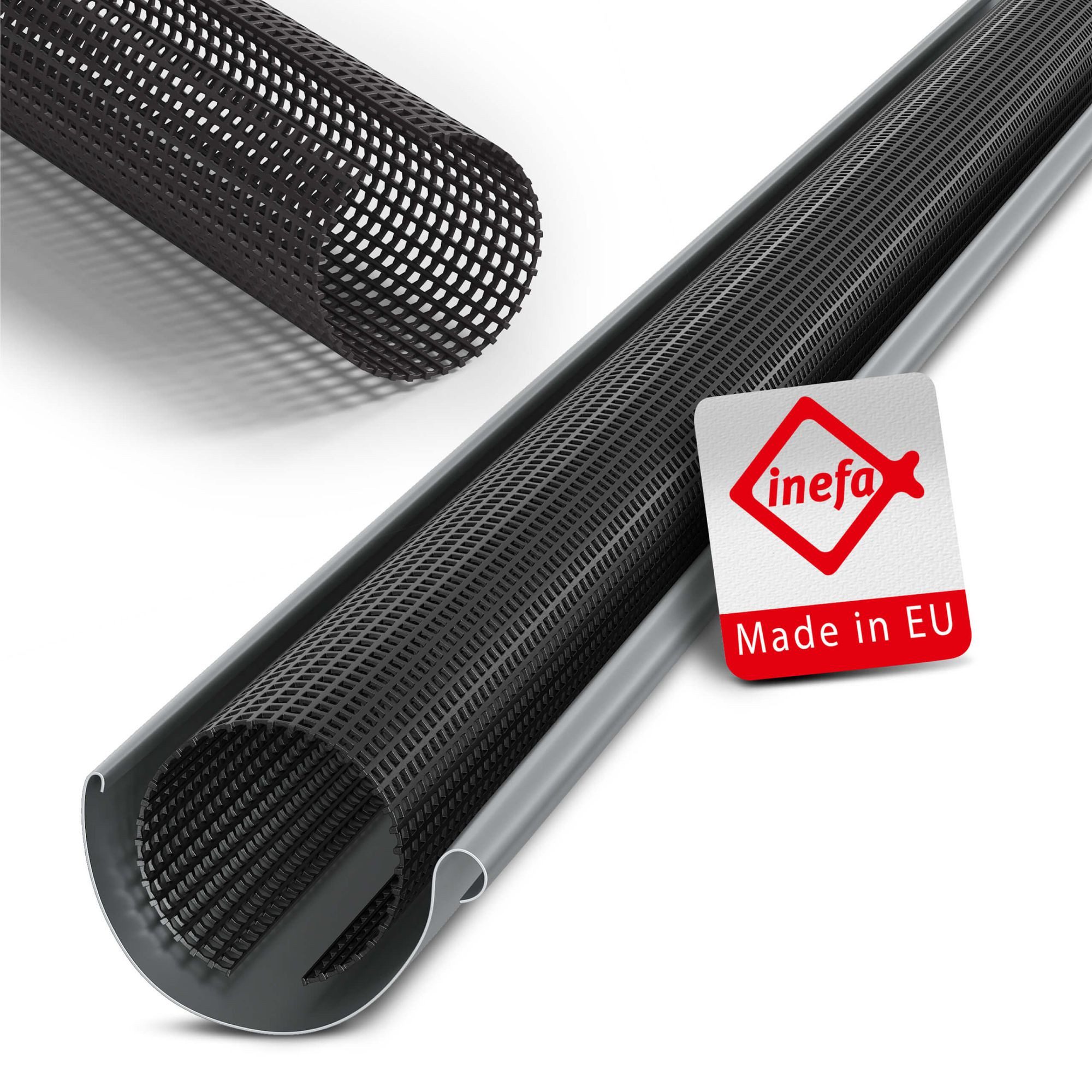 INEFA Dachrinne, Laubschutzgitter Dachrinnen Laubschutz Schwarz, PVC 100-125mm, 2m, 1-St., Laubfang Dachrinennschutz, Dachrinnenabdeckung, Made in Germany