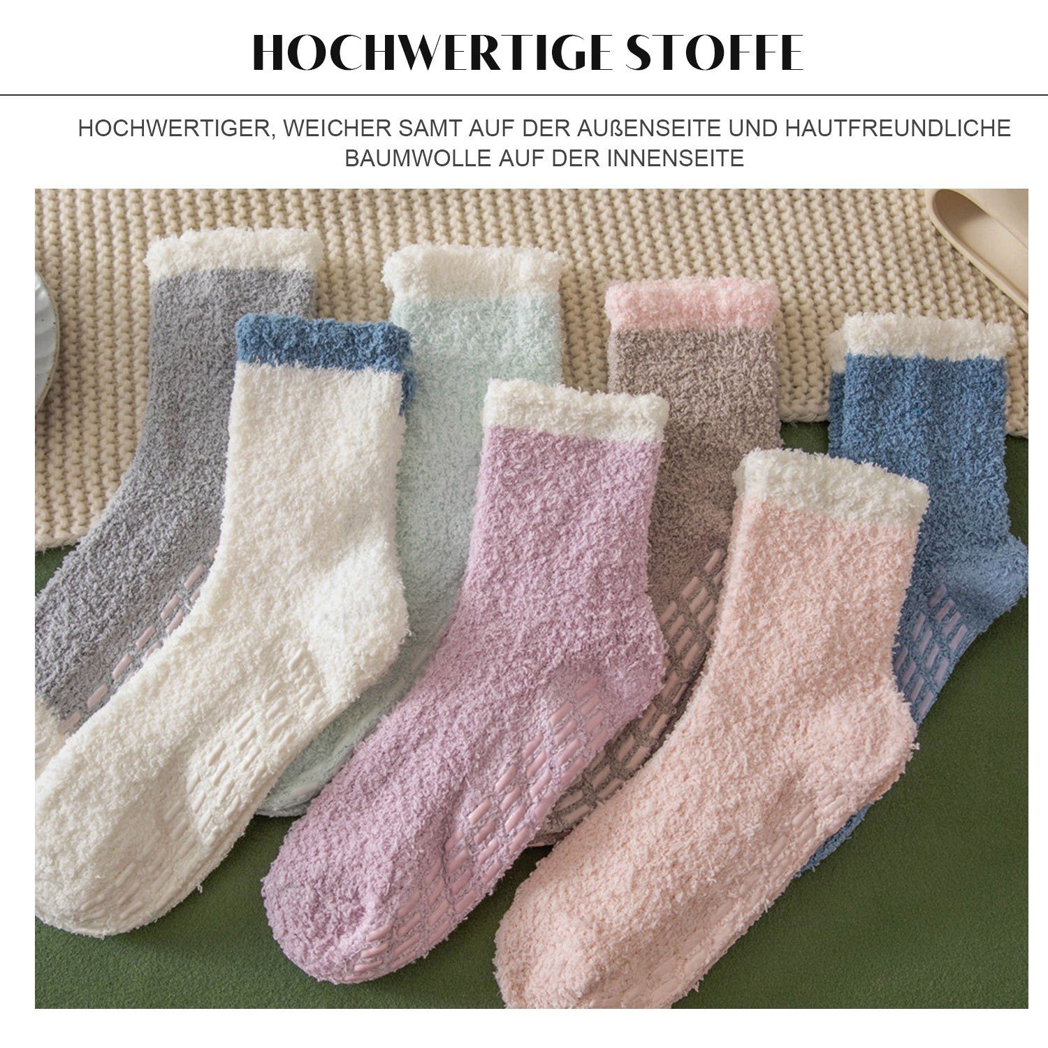 MAGICSHE Langsocken 2 Paare flauschige Socken und Winter Fleece Rutschfeste für warme blau weiche Socken