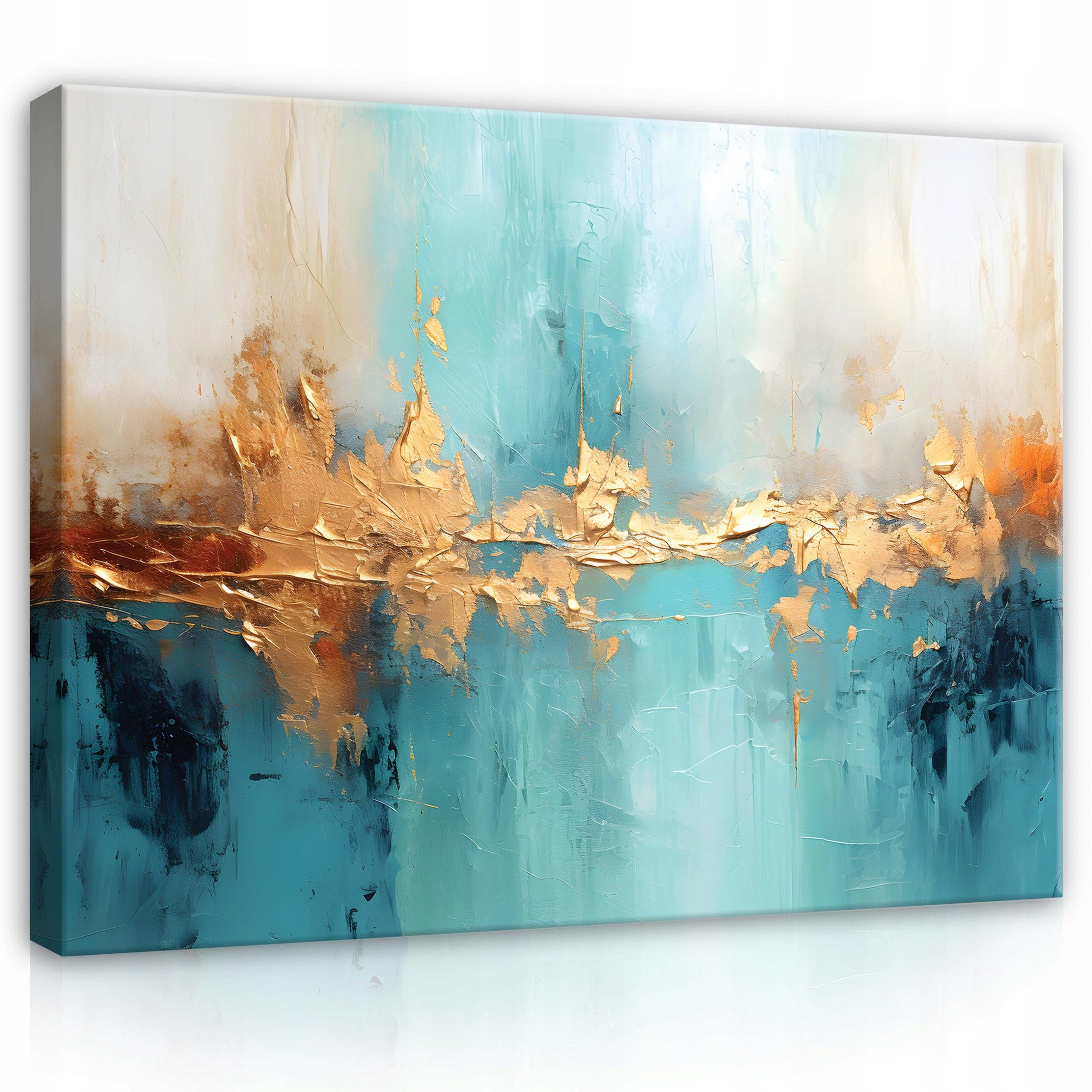 Wallarena Leinwandbild Abstraktion in Türkis und Gold für das moderne Wohnzimmer, Abstraktion (1 St), mit Holzrahmen wandfertig montiert 100x75cm