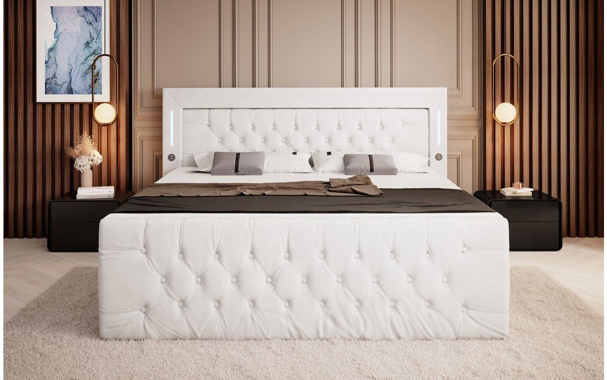 Luxusbetten24 Boxspringbett Elegance, mit LED-Beleuchtung, USB-Anschluss und Stauraum