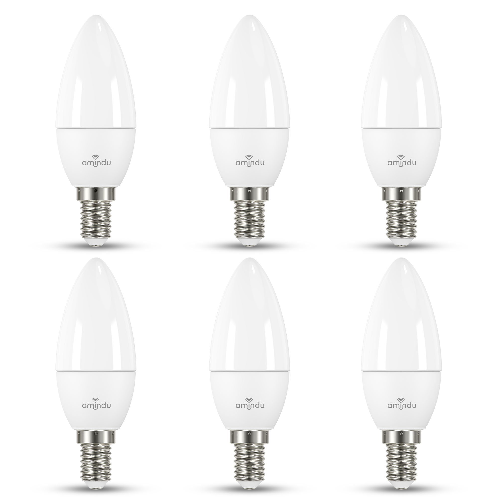 Amindu LED-Leuchtmittel, E14, warmweiß oder kaltweiß, 470lm, 4.9W ersetzt 40W Glühbirne, optional dimmbar, 6er Pack