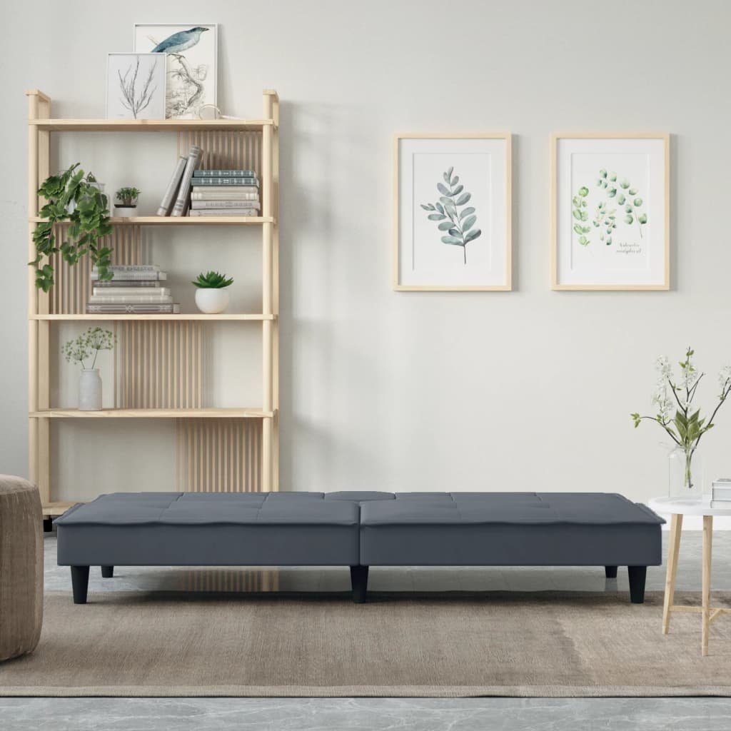 vidaXL Samt Schlafsofa Dunkelgrau Getränkehaltern Sofa mit