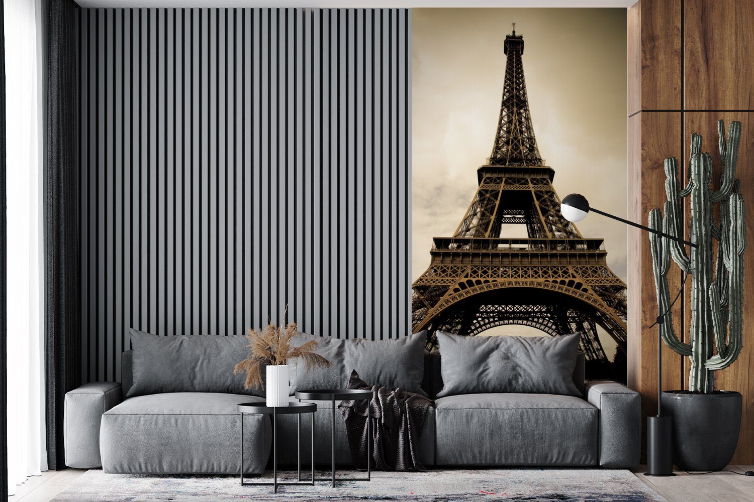 MuchoWow Fototapete in Paris (2 Küche, St), Wohnzimmer bedruckt, Fototapete Vliestapete Sepia-Fotodruck, Matt, Schlafzimmer Eiffelturm für