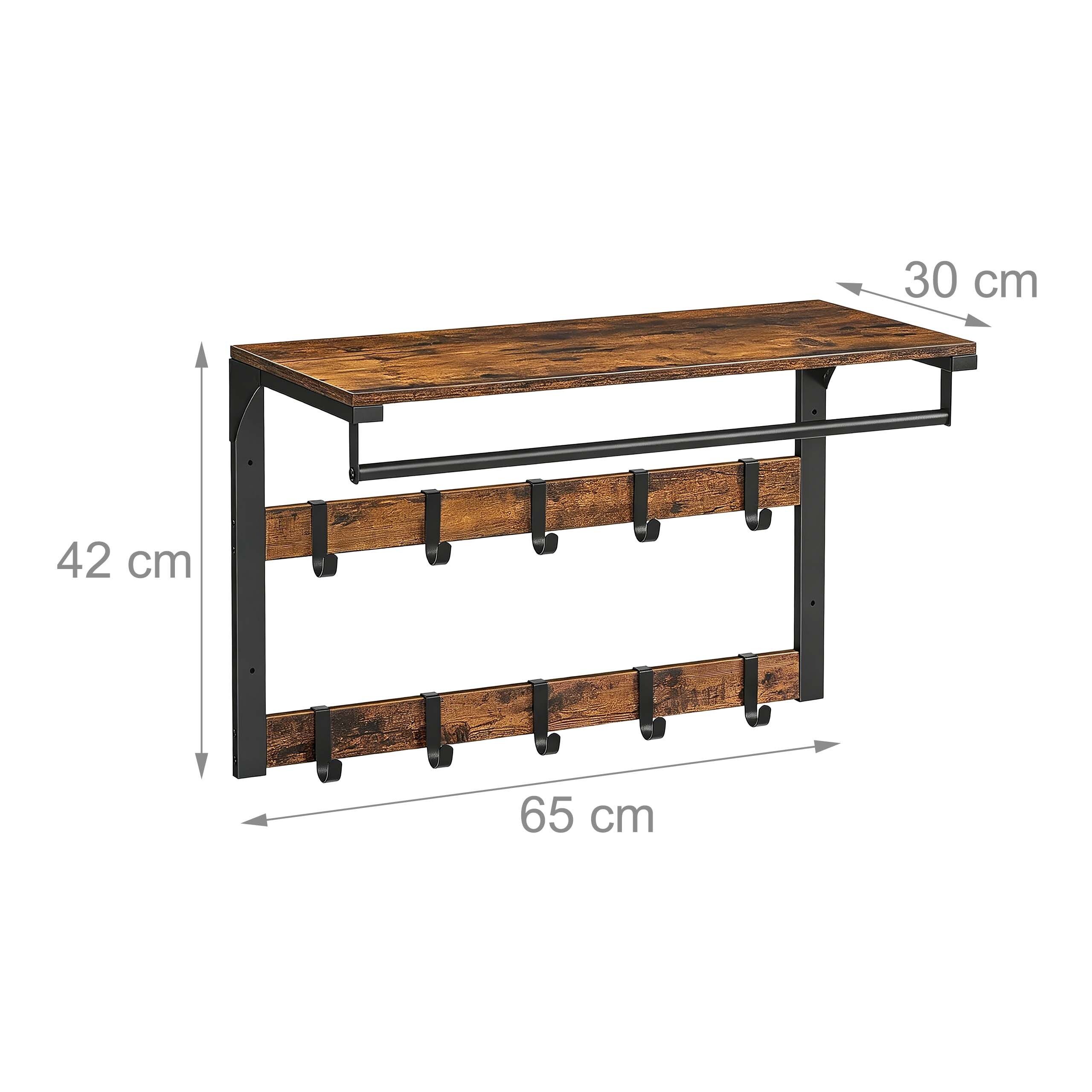 relaxdays Wandgarderobe 3 in 1 (1 St), Vintagebraun-Schwarz, 65 cm – Bild 4 von 5