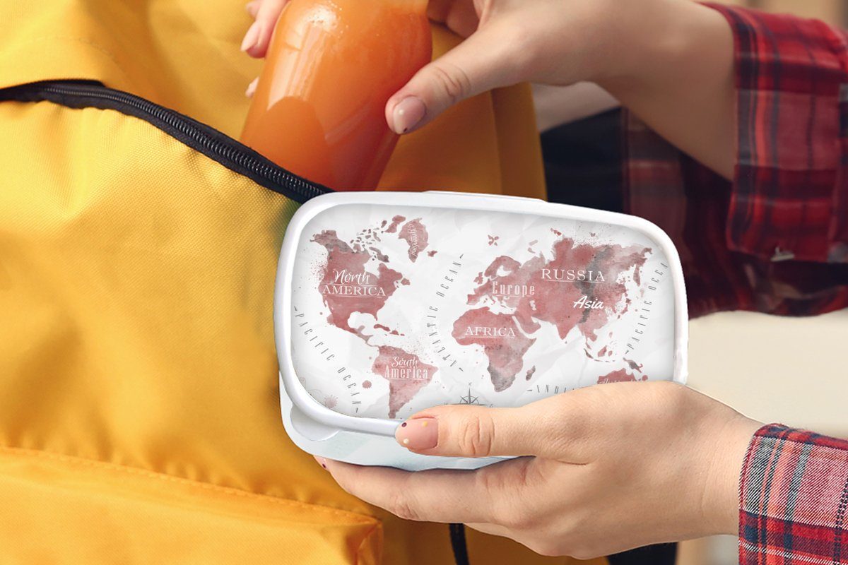 MuchoWow Lunchbox Kinder Weltkarte - für Brotbox Brotdose, und Kunststoff, Jungs rosa, - weiß für Mädchen und (2-tlg), Farbe Erwachsene