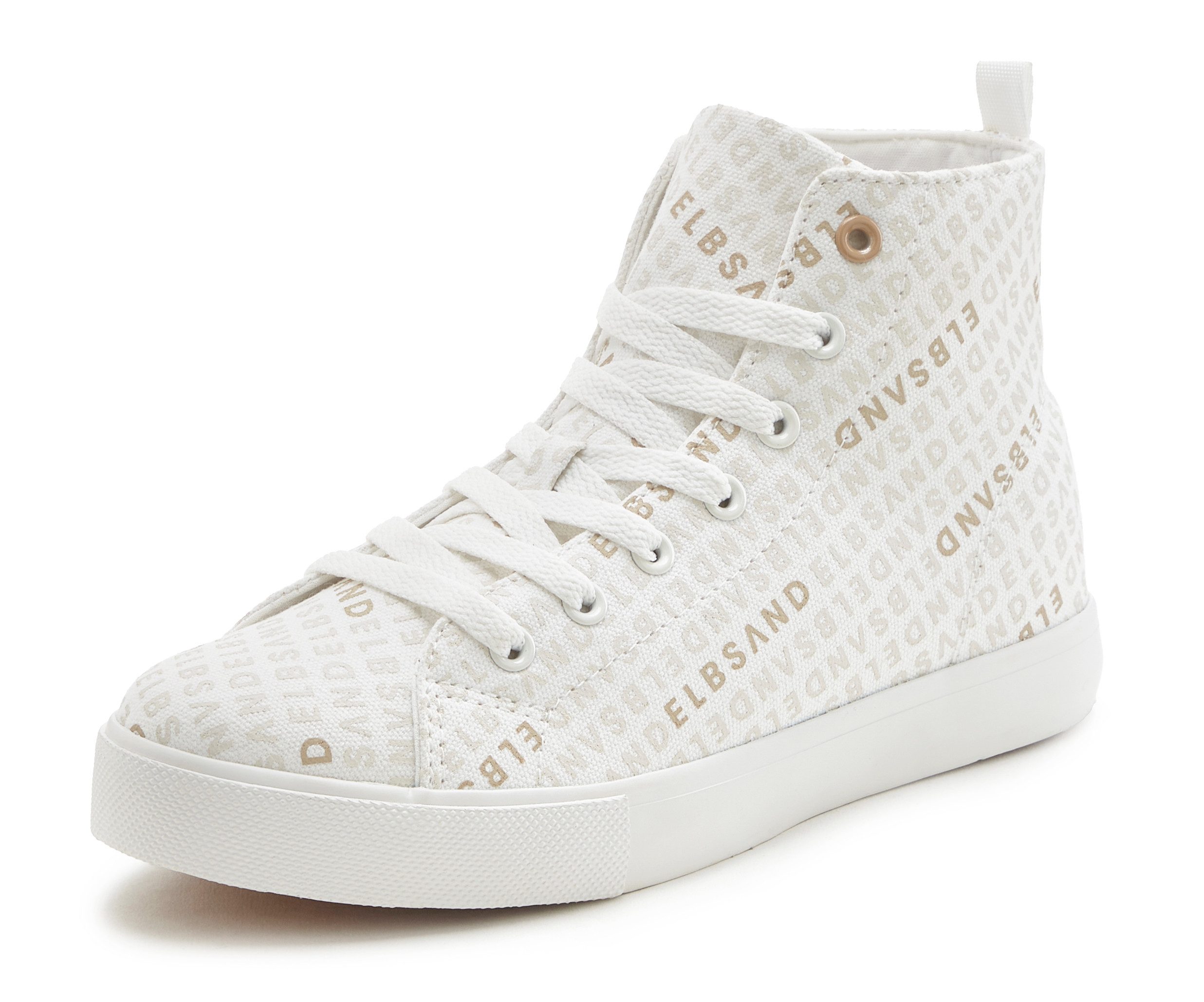 Elbsand Sneaker, Textilschuhe, Schnürschuh, Freizeitschuh, Stoffschuhe Stiefelette Turnschuh, Schnürhalbschuh mit modernem Logo-Druck VEGAN