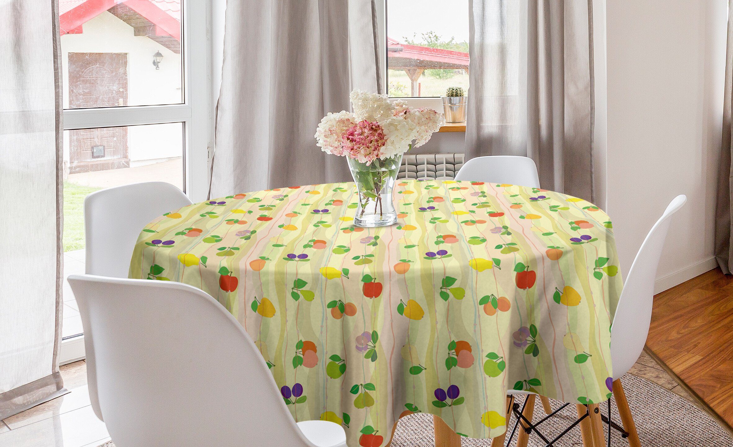 Abakuhaus Tischdecke Kreis Tischdecke Abdeckung für Esszimmer Küche Dekoration, Obst Apple Plum Pear Waves