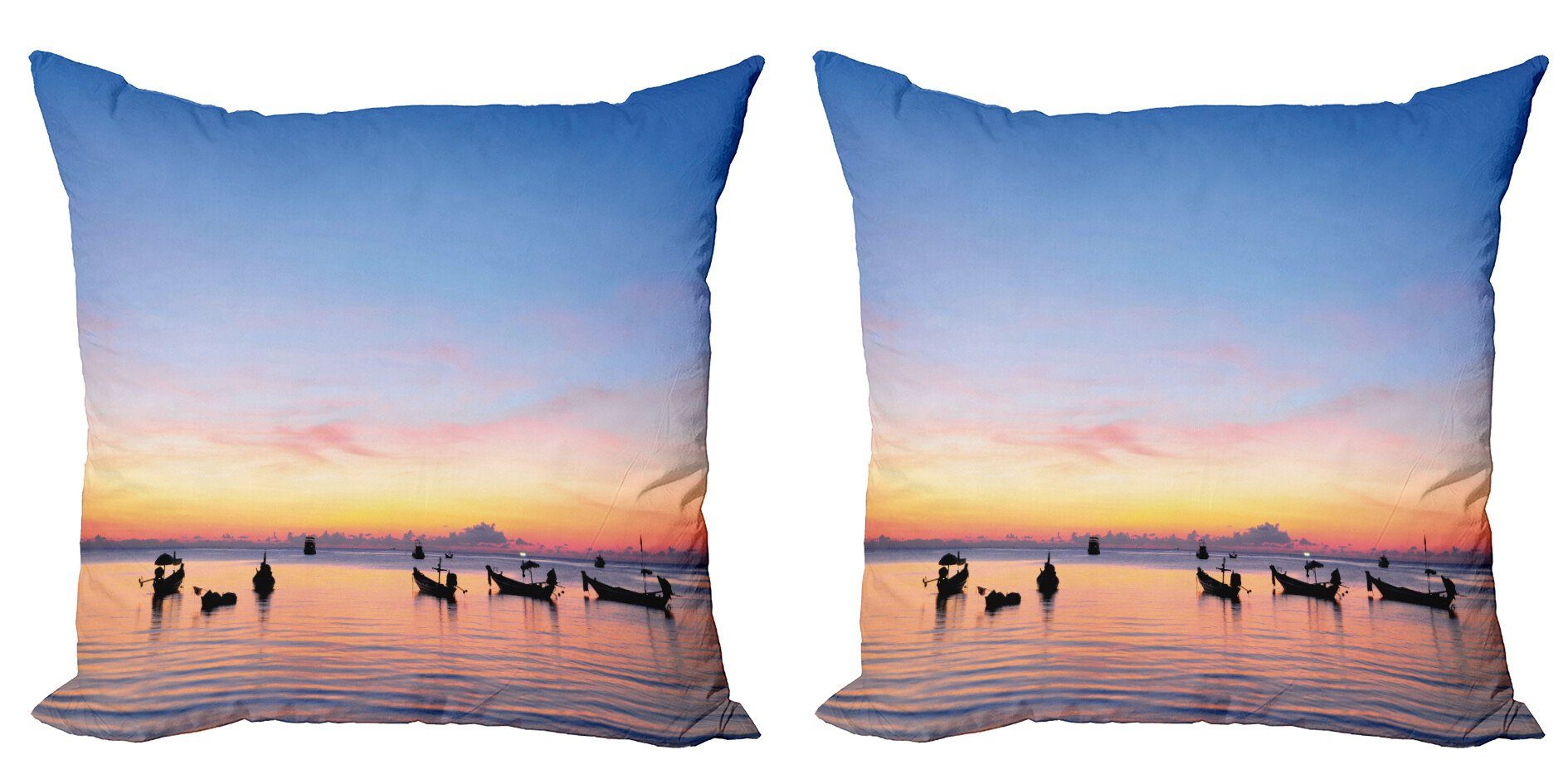 Kissenbezüge Modern Accent Doppelseitiger Digitaldruck, Abakuhaus (2 Stück), Angeln Sonnenuntergang am Meer Schiffe