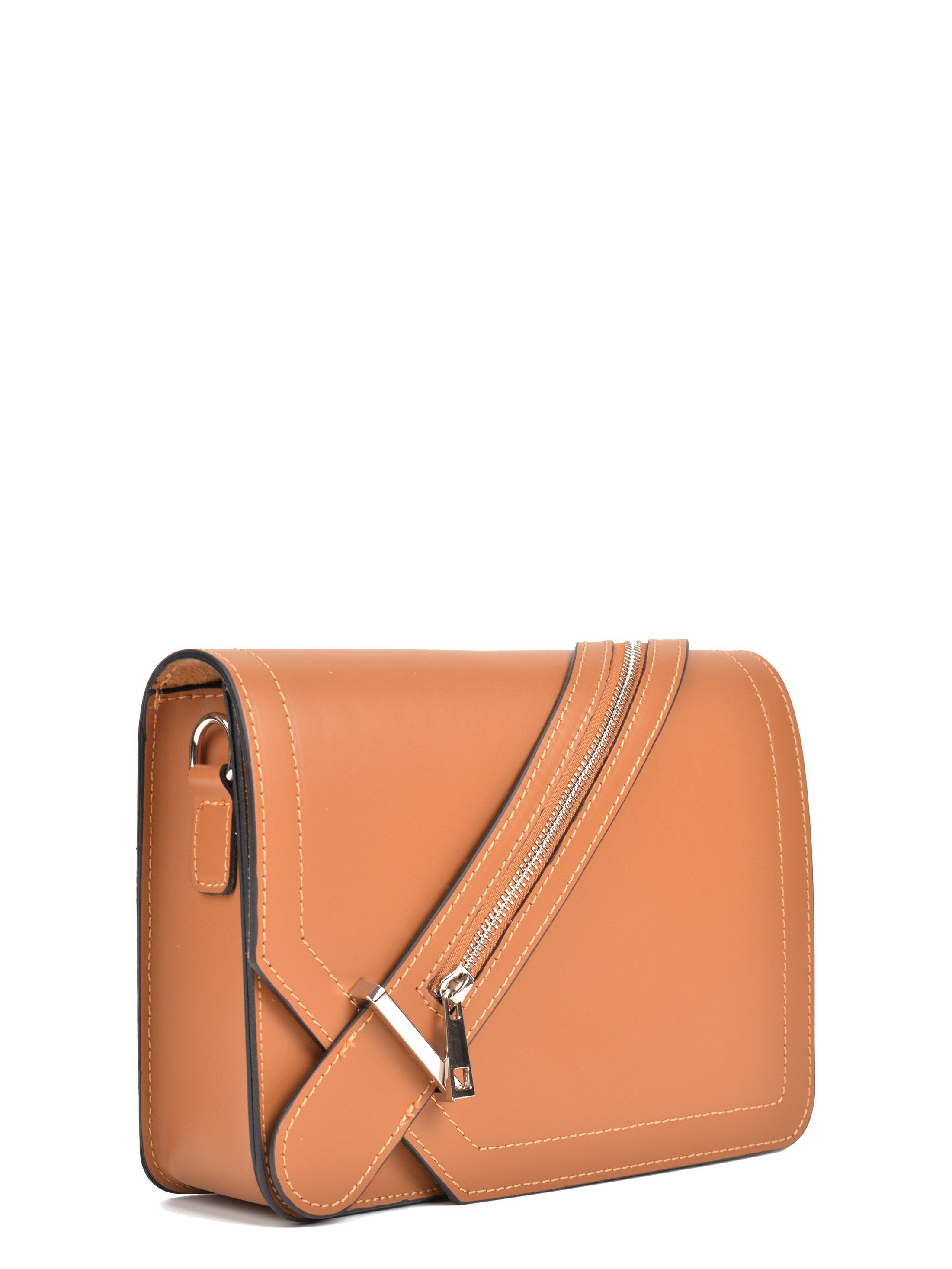 Renata Corsi Umhängetasche, Schultertasche aus 100% Leder in Cognac mit Frontreißverschluss-Desig