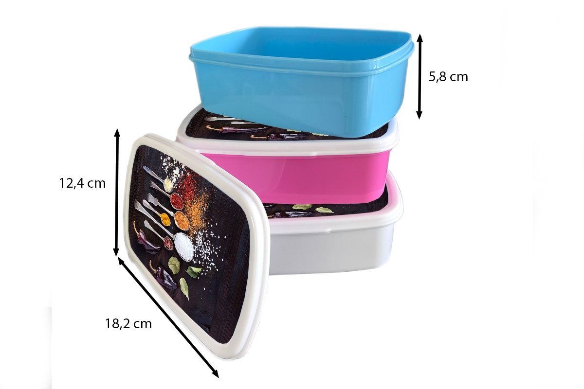 Lunchbox - rosa Kunststoff Gewürze Mädchen, Brotbox Kräuter Kunststoff, - MuchoWow Kinder, Löffel - Brotdose (2-tlg), Erwachsene, Industrie, Snackbox, für