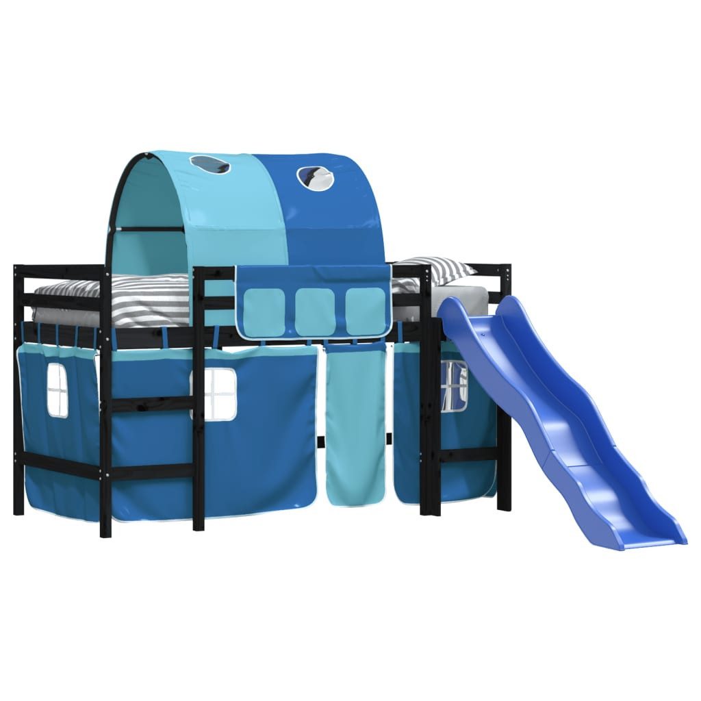 vidaXL Bett Kinderhochbett mit Tunnel Blau 80x200 cm Massivholz Kiefer