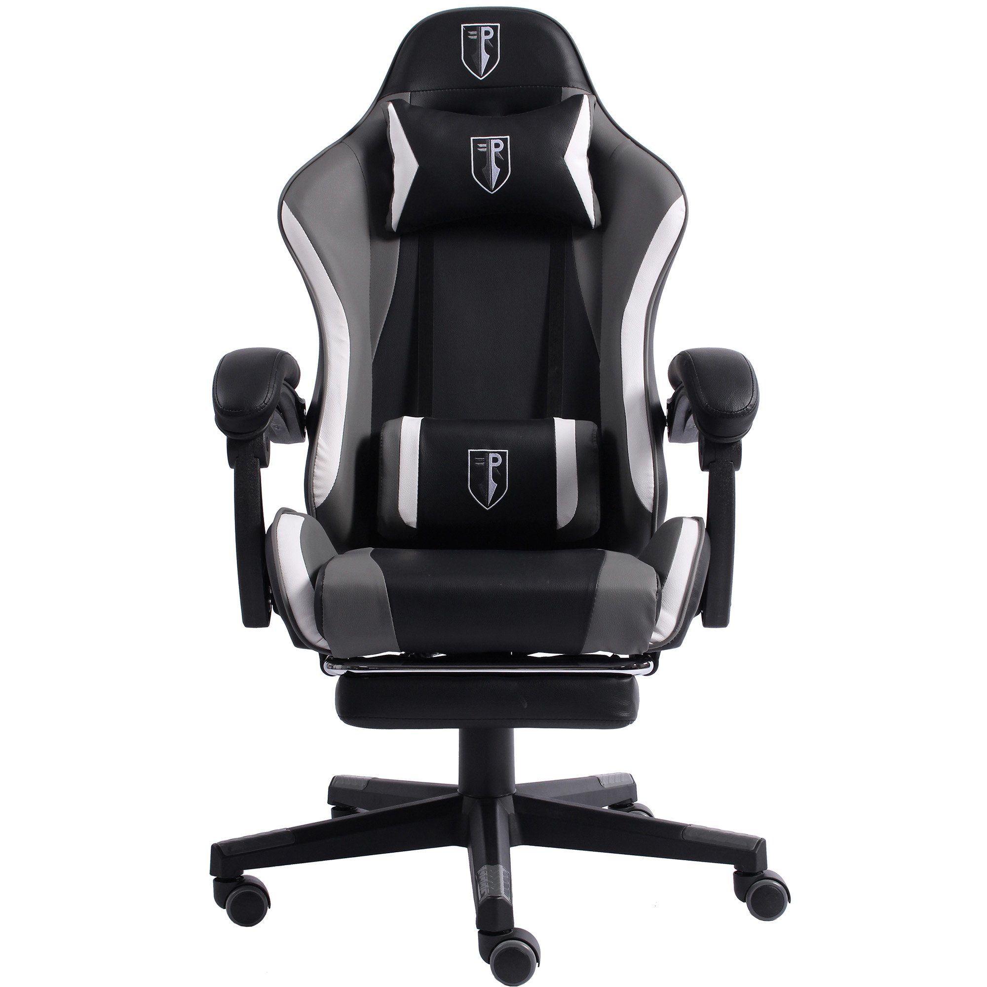 Bürostuhl im mit Chefsessel Stuhl (1 Gaming TRISENS Arijus Schwarz/Grau-Weiß Fußstütze Stück), Drehstuhl Racing-Design