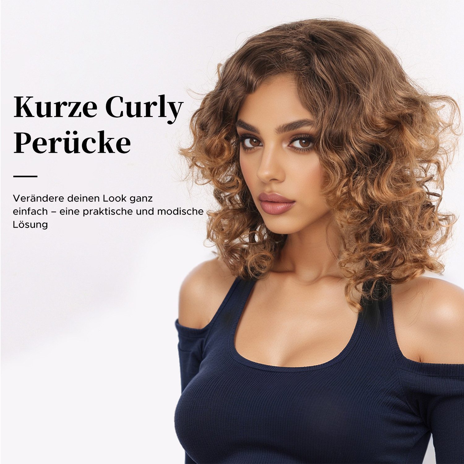 Refttenw Kunsthaarperücke Damen perücken,Kurze Haare, lockiges Haar,mit Seitlicher Pony,35cm