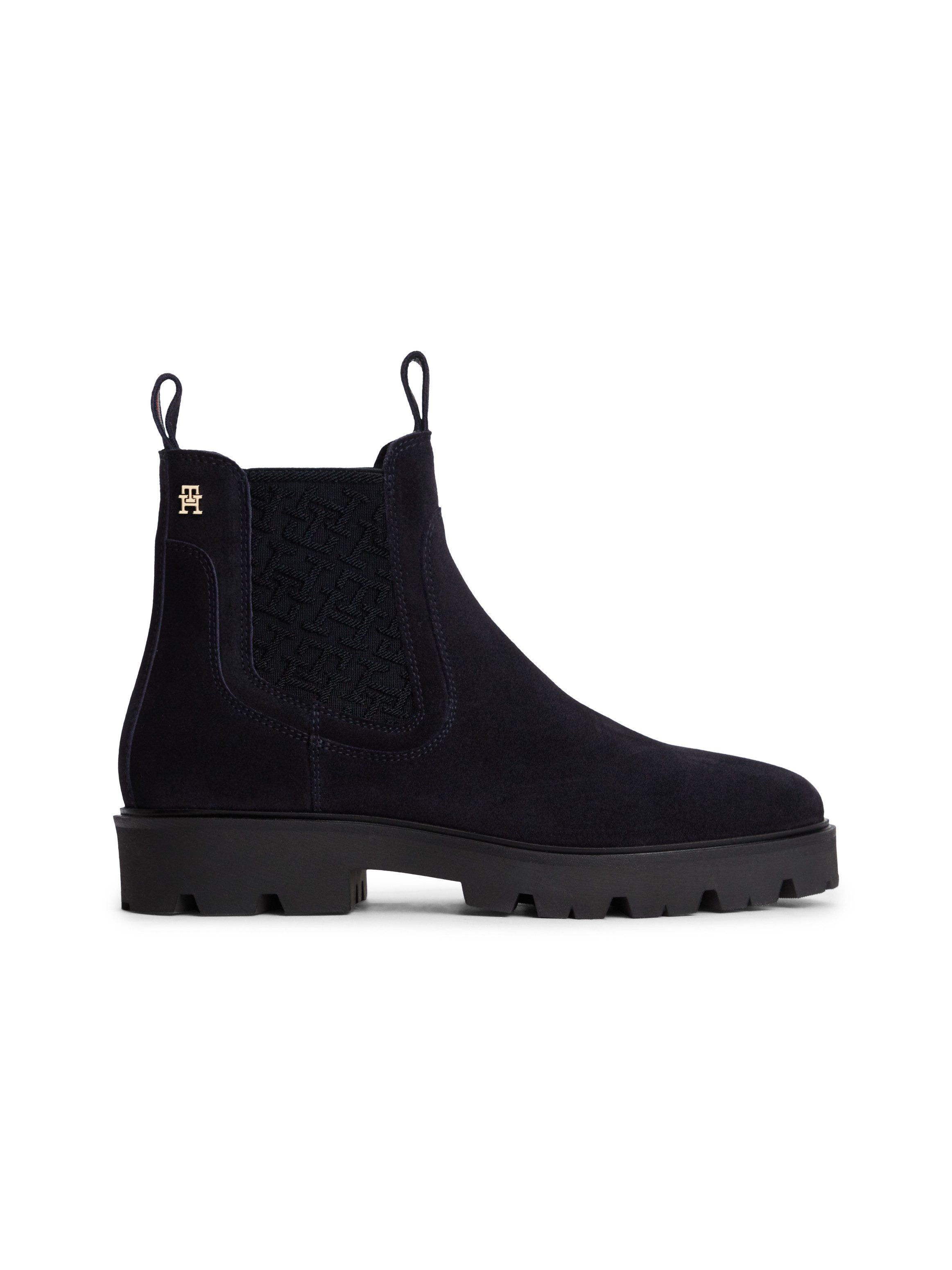Tommy Hilfiger TH MONOGRAM SUEDE CHELSEA BOOT Chelseaboots Blockabsatz, Schlupfboots, Stiefelett mit TH-Schmuckelement – Bild 4 von 5