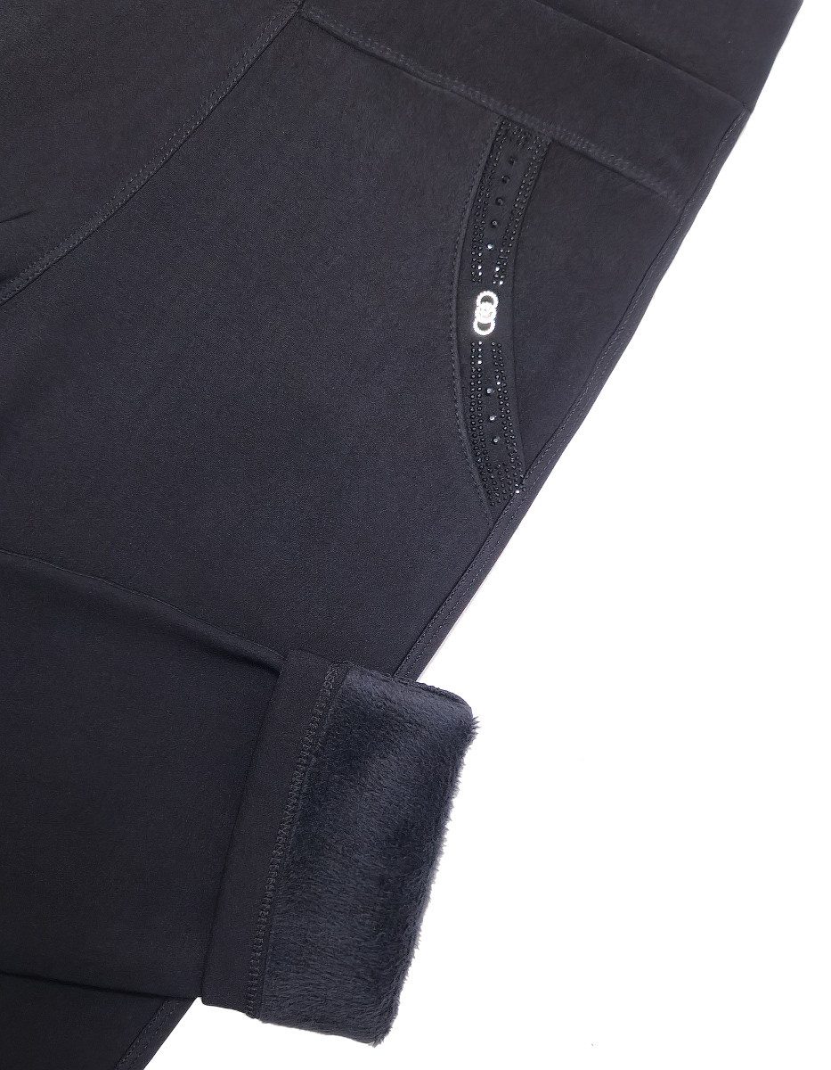 dy_mode Thermohose Damen Thermohose Schwarz Stretchhose mit Innenfutter Winterhose in Unifarbe, Middel Waist, mit Innenfutter, mit elastischem Bund