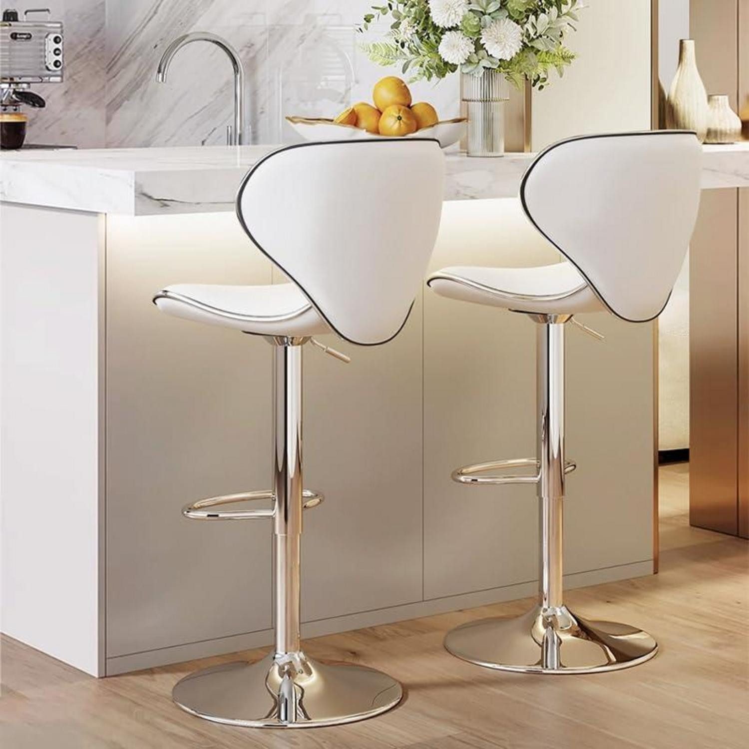 Barhocker Barhocker Set 2 Rückenlehne Fußstütze Höhenverstellbar 2x Weiss