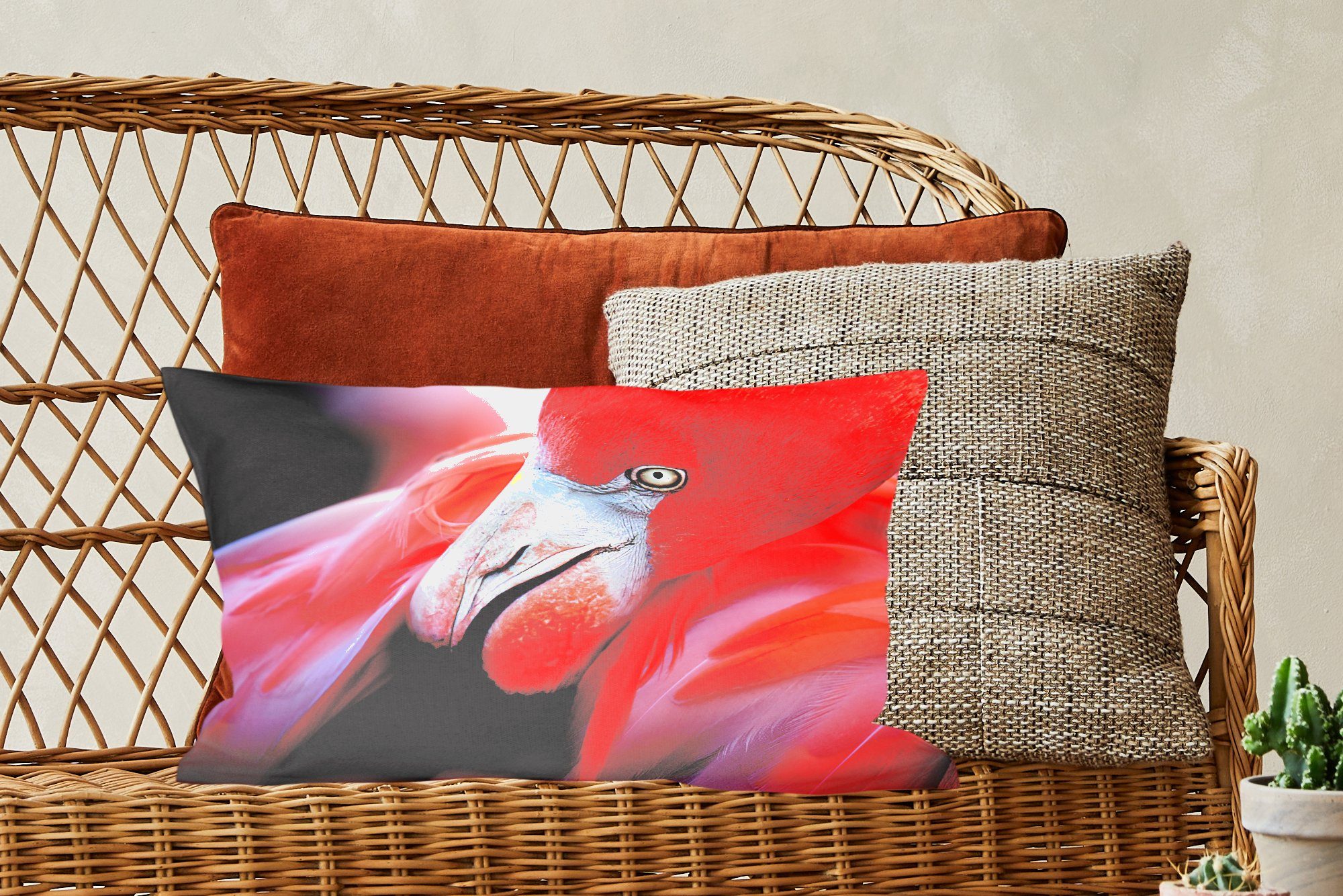 eines Zierkissen, Dekokissen Flamingos, Dekoration, Schlafzimmer MuchoWow Füllung, mit Dekokissen Nahaufnahme Wohzimmer