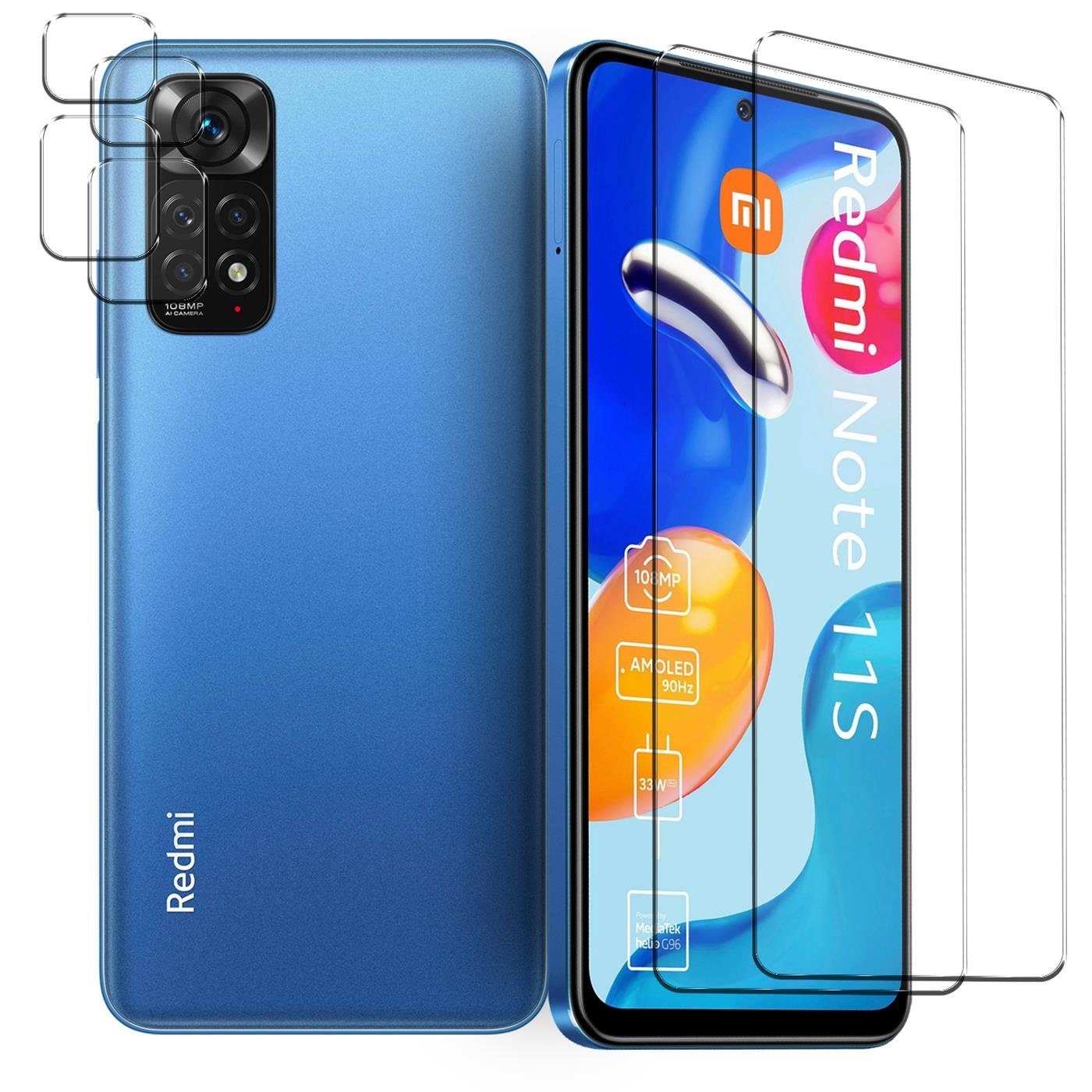 CoolGadget Schutzfolie Panzerfolie für Xiaomi Redmi Note 11S, (Spar-Set 4in1, 2x Displayschutz, 2x Kameraschutz), Panzerglas Schutzfolie für Redmi Note 11S Folie
