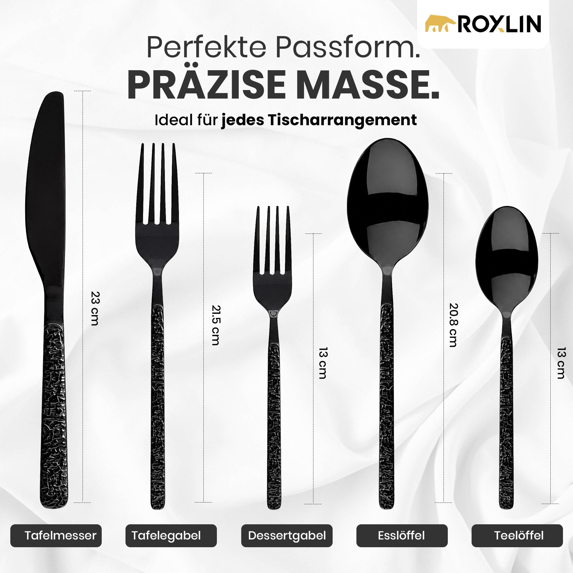 Roxlin Besteck-Set Roxlin Besteckset 30-tlg Stein Design Edelstahl, Gold/Schwarz/Silber, 6 Personen, Edelstahl – Bild 4 von 5