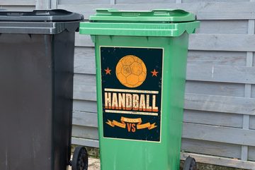 MuchoWow Wandsticker "Handball" auf dunklem Hintergrund (1 St), Mülleimer-aufkleber, Mülltonne, Sticker, Container, Abfalbehälter