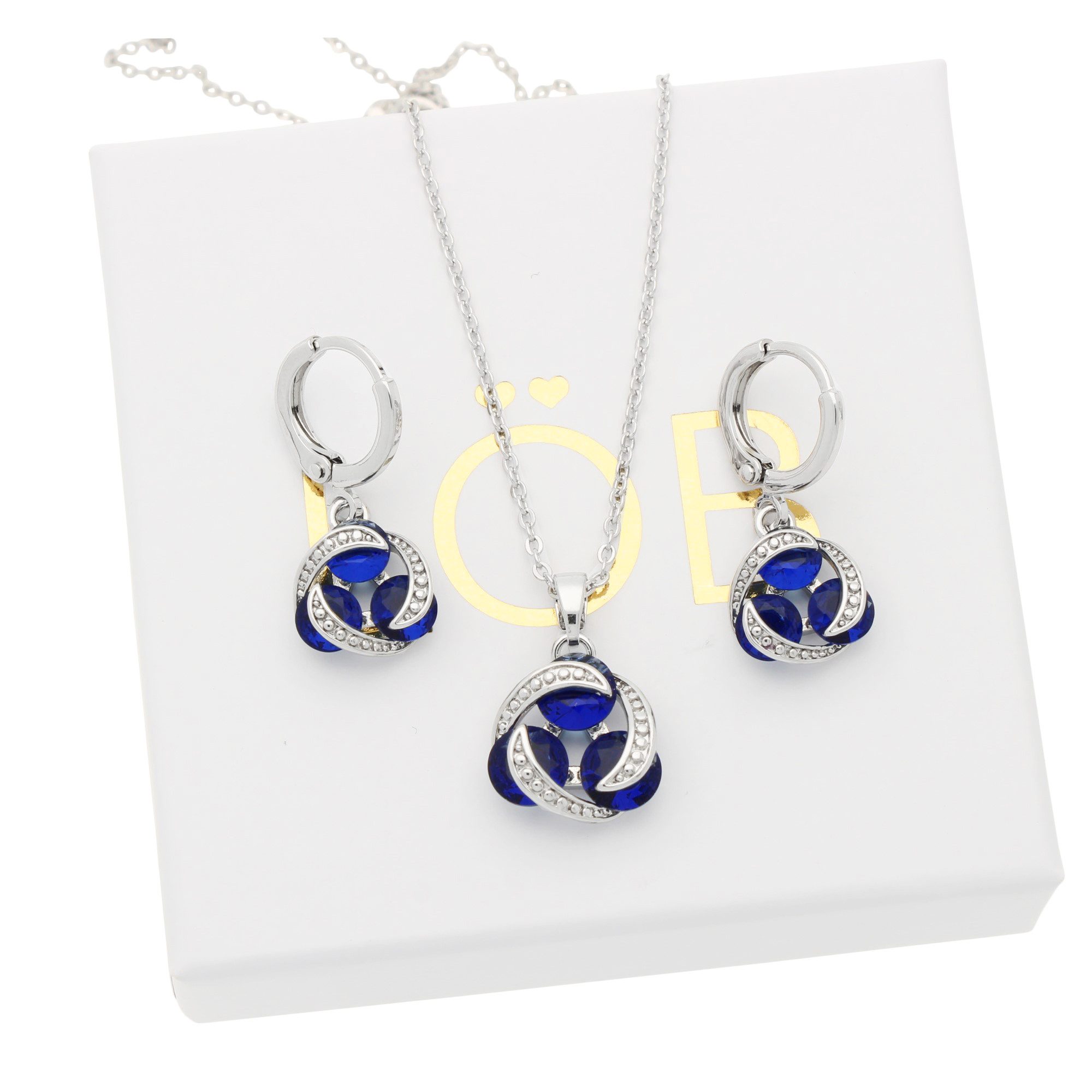 LÖB Ohrring und Ketten Set Halskette Creolen Set Ring Anhänger Kette Zirkonia Silber Saphir Blau (Geschenke für Frauen Damen Beste Freundin Mutter Mama Ehefrau Oma sie zum Geburtstag Schmuck Sommer, Inkl. Schmuckbox), Schmuckset Ohrringe Hängend Brautschmuck Tropfenanhänger Infinity Lang