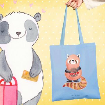 Mr. & Mrs. Panda Tragetasche Roter Panda - Sky Blue - Geschenk, Stoffbeutel, Einkaufstasche, Tiere (1-tlg), Lange Tragegriffe