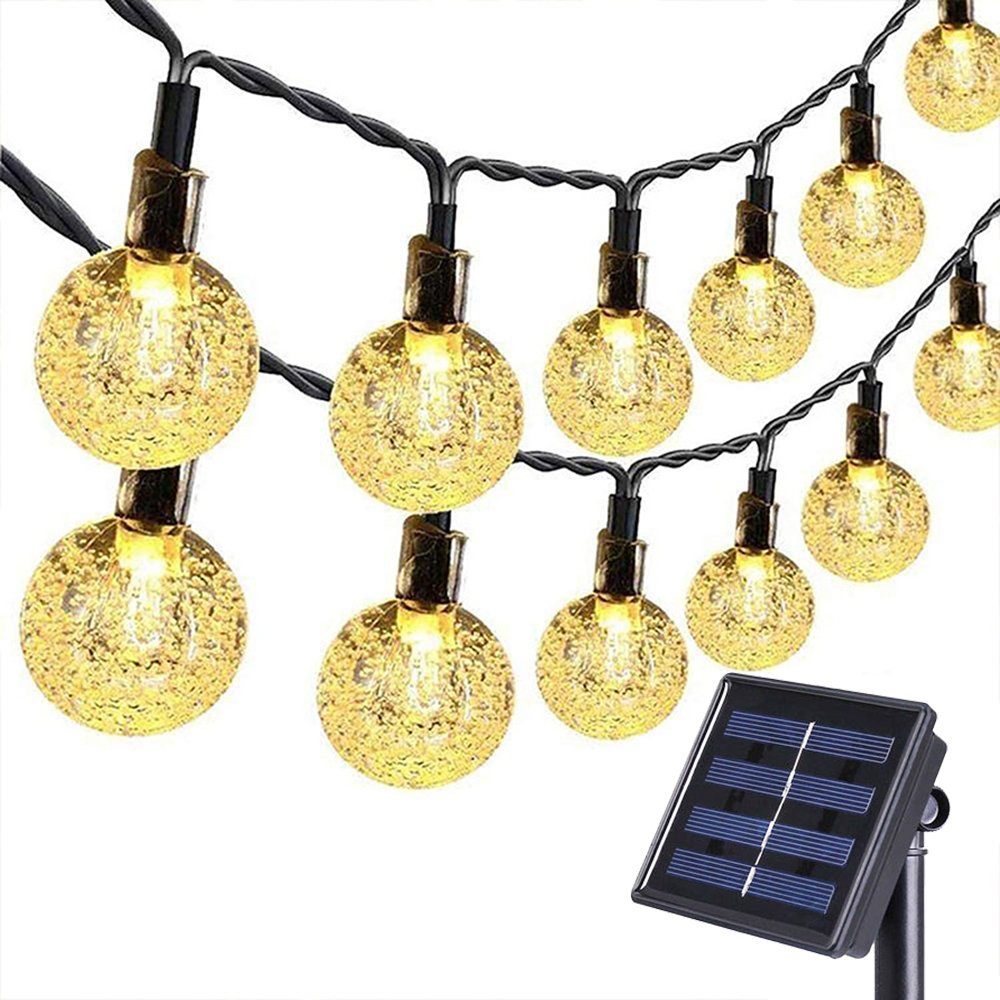 Solar Warmweiß Solar Lichterkette Aussen, Kristall Lichterkette 5M/9.5M Kugeln wasserdicht MUPOO 20LED/50 Modi, Außer/Innen LED 8