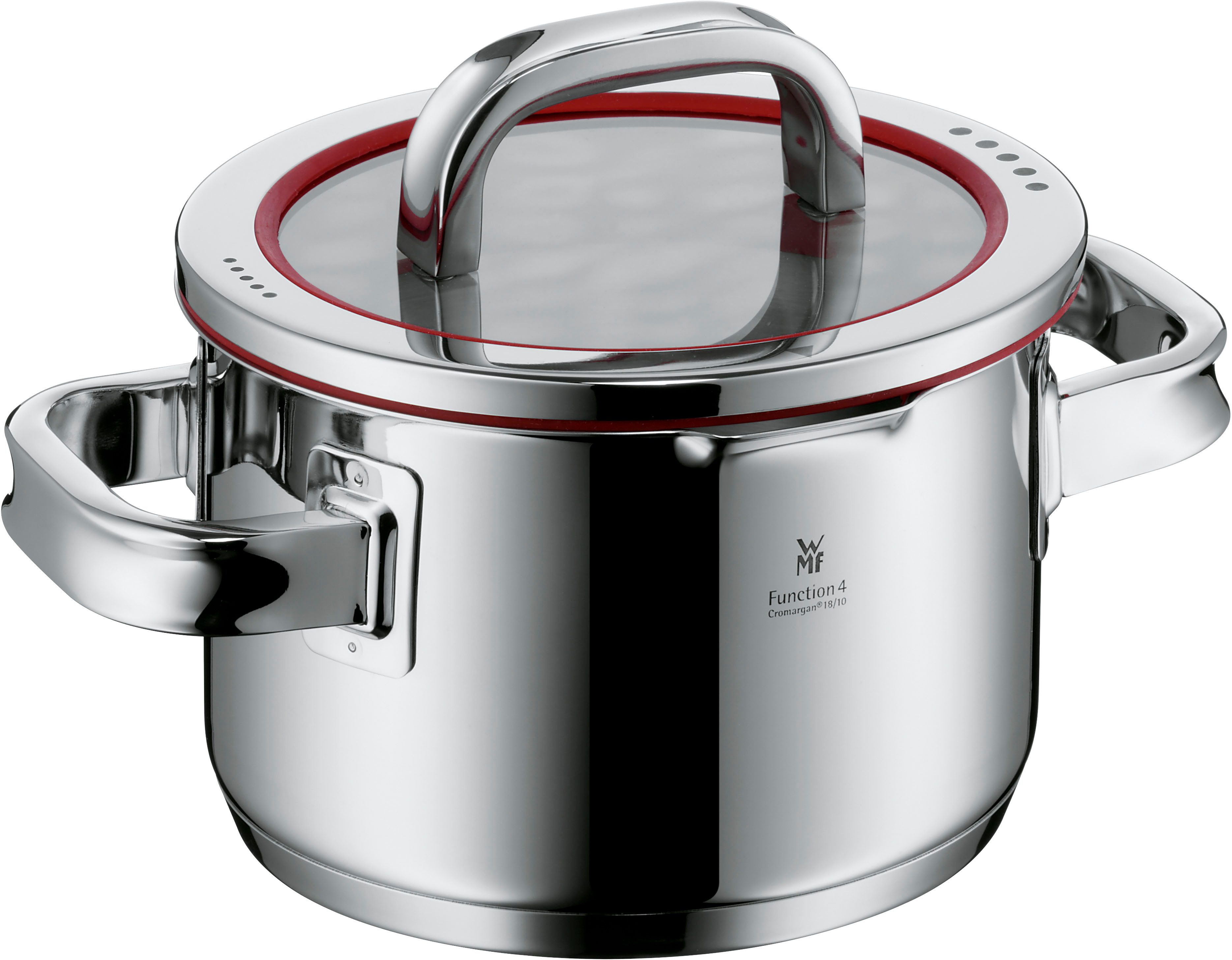 WMF Fleischtopf Function 4, Cromargan® Edelstahl Rostfrei 18/10 (2-tlg), wärmereduzierende Griffe, mit 4 Abgießfunktionen, Innenskalierung
