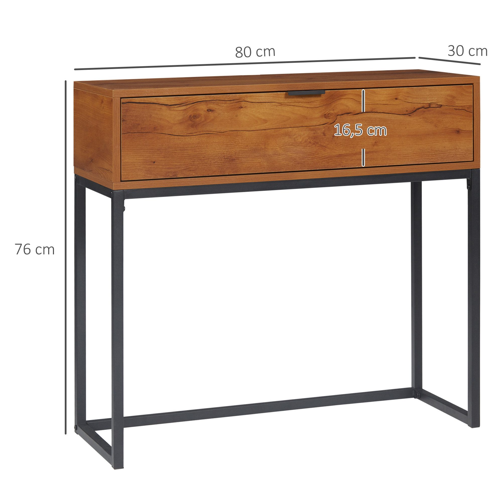 HOMCOM Konsolentisch Flurtisch mit Schrank, Beistelltisch im Modern-Design (Eingangstisch, 1-St., Sofatisch), Stahl, Braun, 80 x 30 x 76 cm