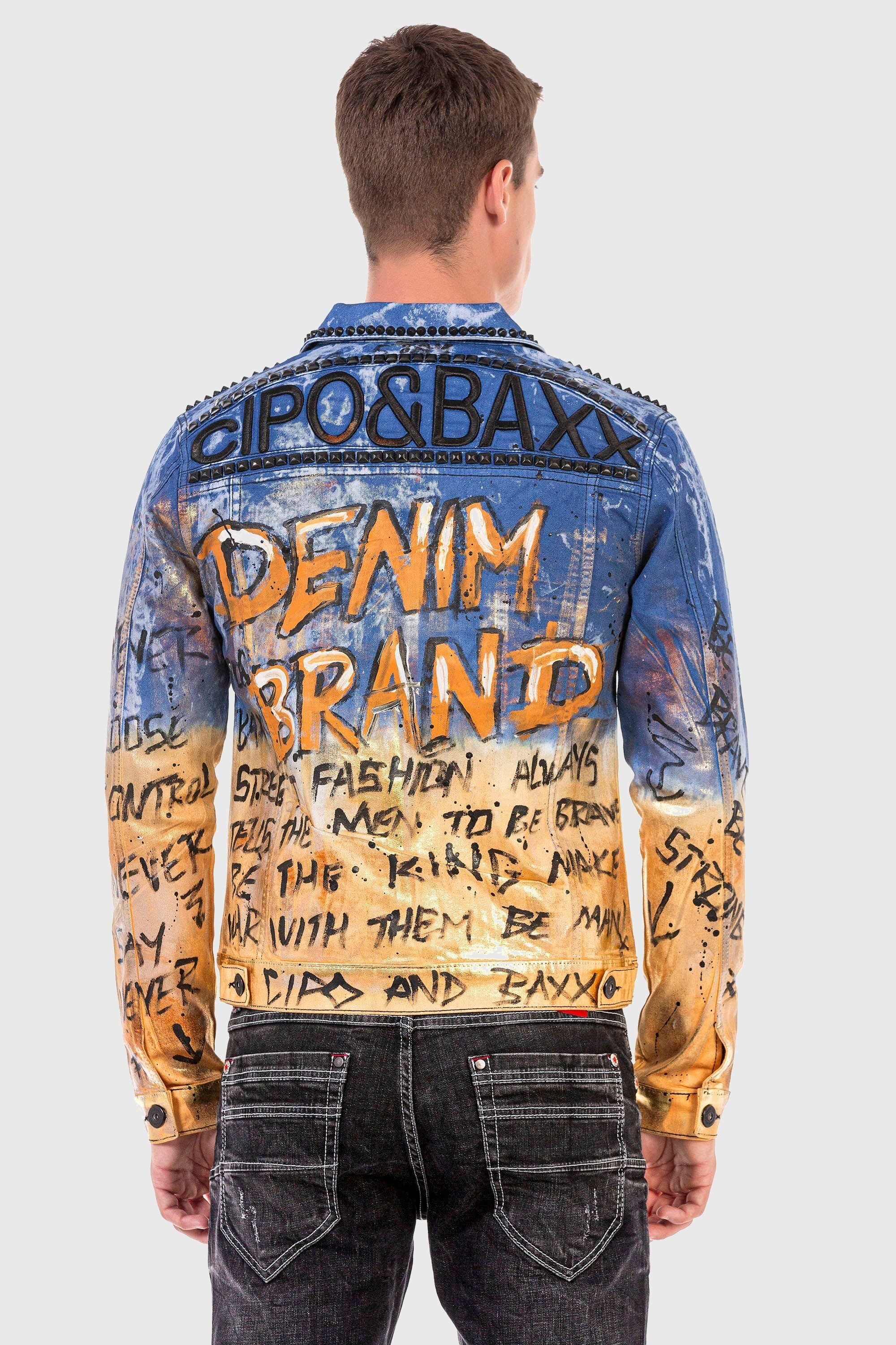 Cipo & Baxx Jeansjacke "Jacke" ohne Kapuze mit coolem Allover-Motiv günstig online kaufen