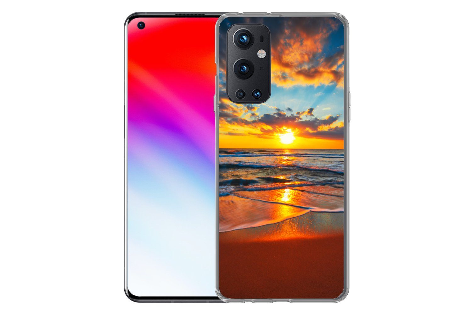 MuchoWow Handyhülle für OnePlus 9 Pro Meer - Sonnenuntergang - Strand - Wolken - Orange, Phone Case, Silikon, Schutzhülle Dünn