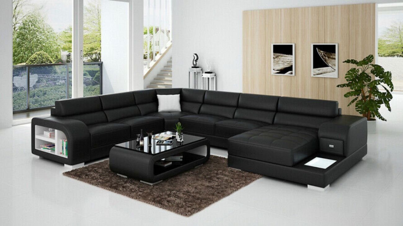 Wohnlandschaft Ledersofa Modern Design Couch Ecksofa JVmoebel Ecksofa Eck Sofa Garnitur
